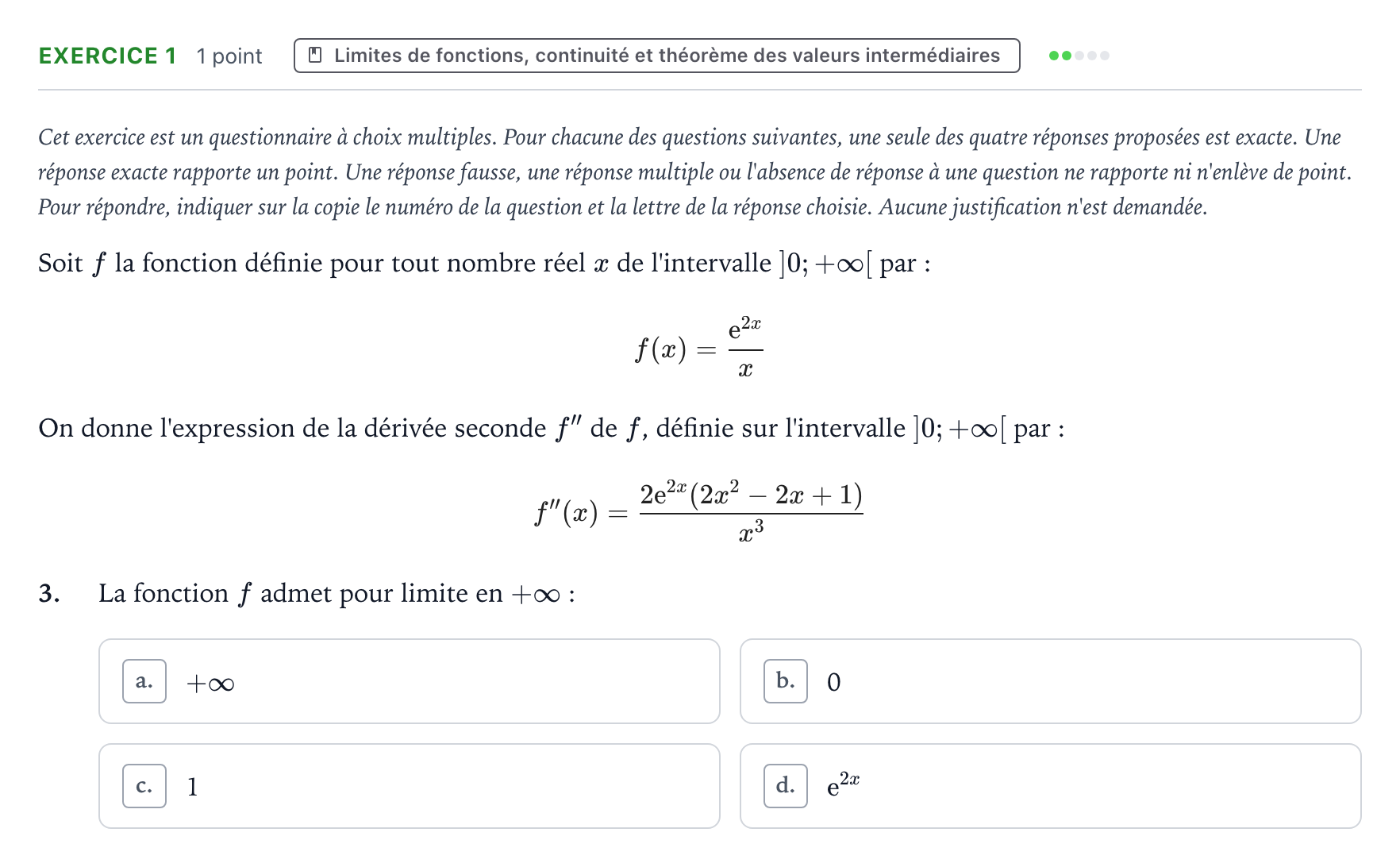 Énoncé: Exercice 1 - Limites · Bac Mathématiques Métropole Candidat libre 2021 (sujet 1)