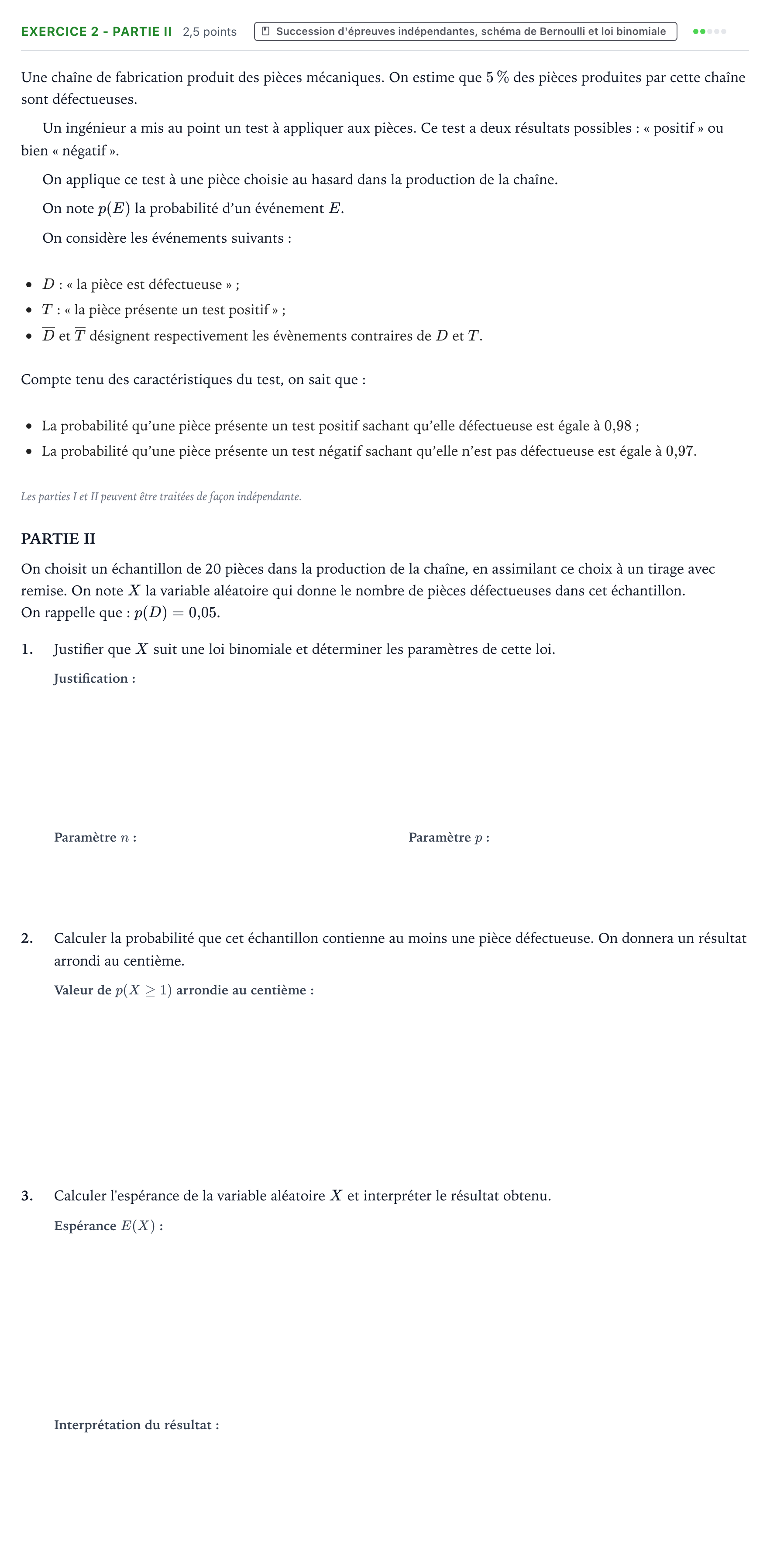 Énoncé: Exercice 2 - Partie II · Bac Mathématiques Métropole Candidat libre 2021 (sujet 1)
