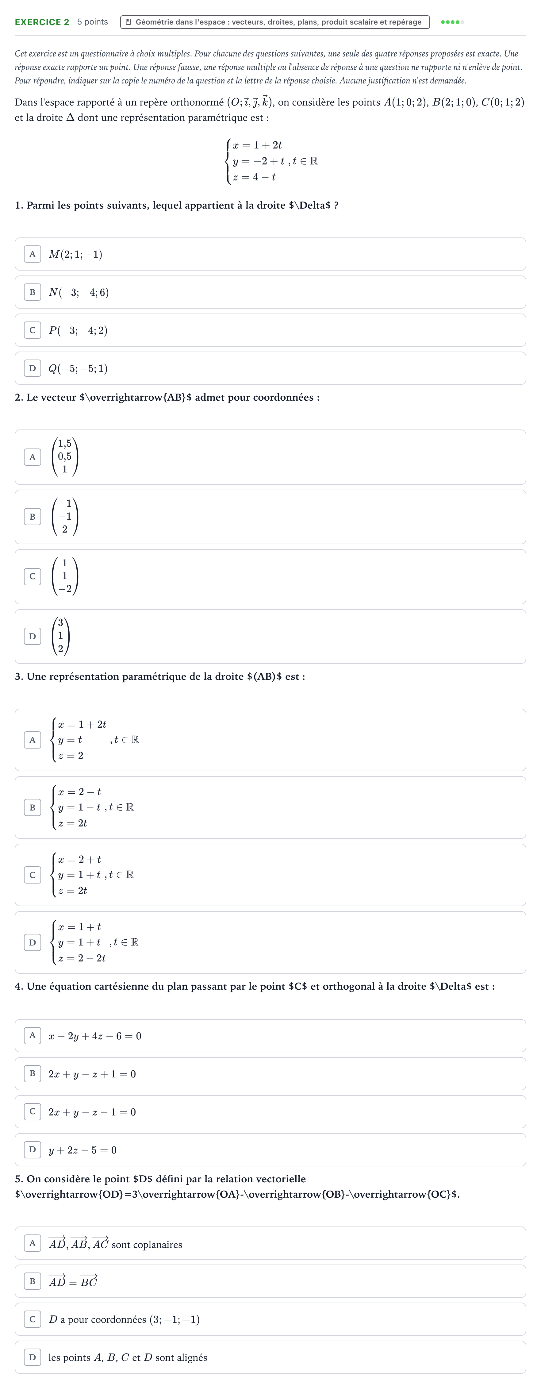 Énoncé: Exercice 2 · Bac Mathématiques Métropole 2 remplacement 2021