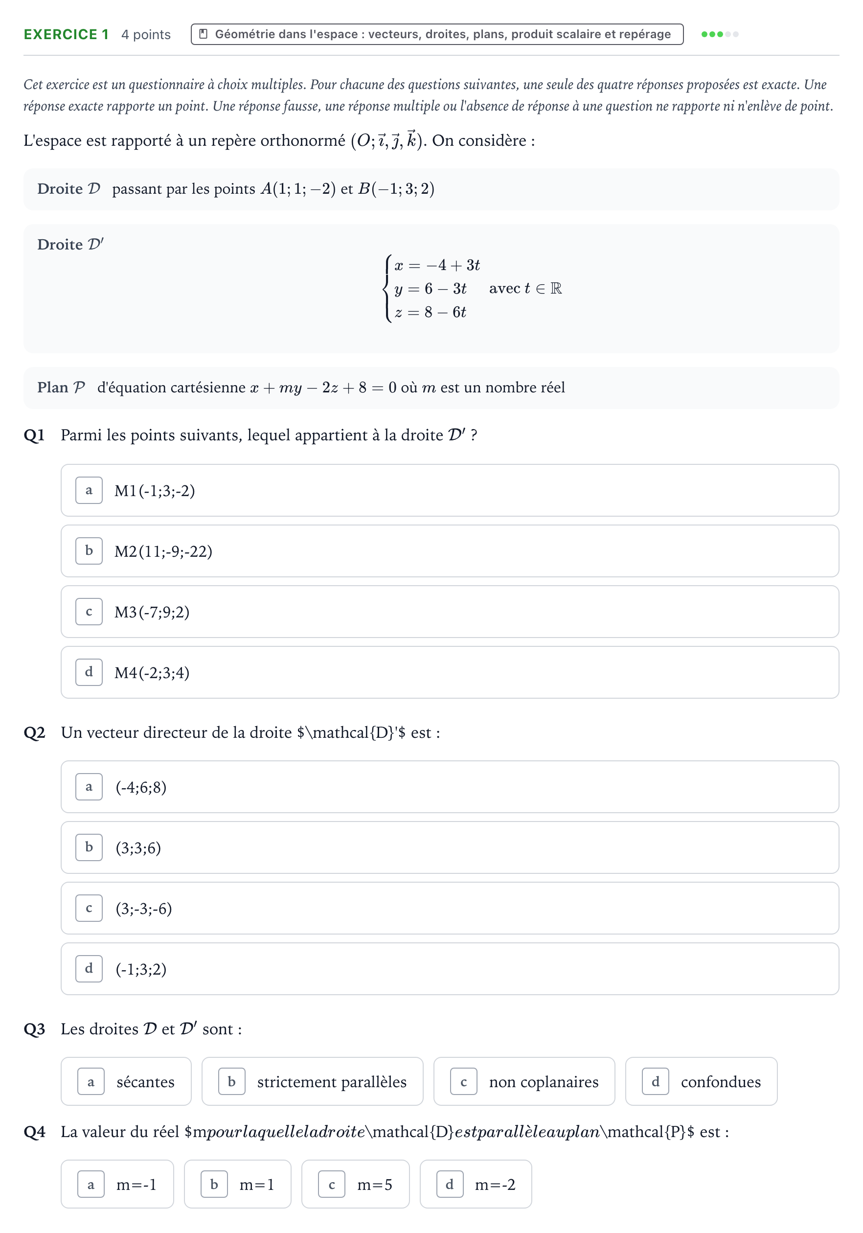 Énoncé: Exercice 1 · Bac Mathématiques Métropole Candidat libre 2021 (sujet 2)