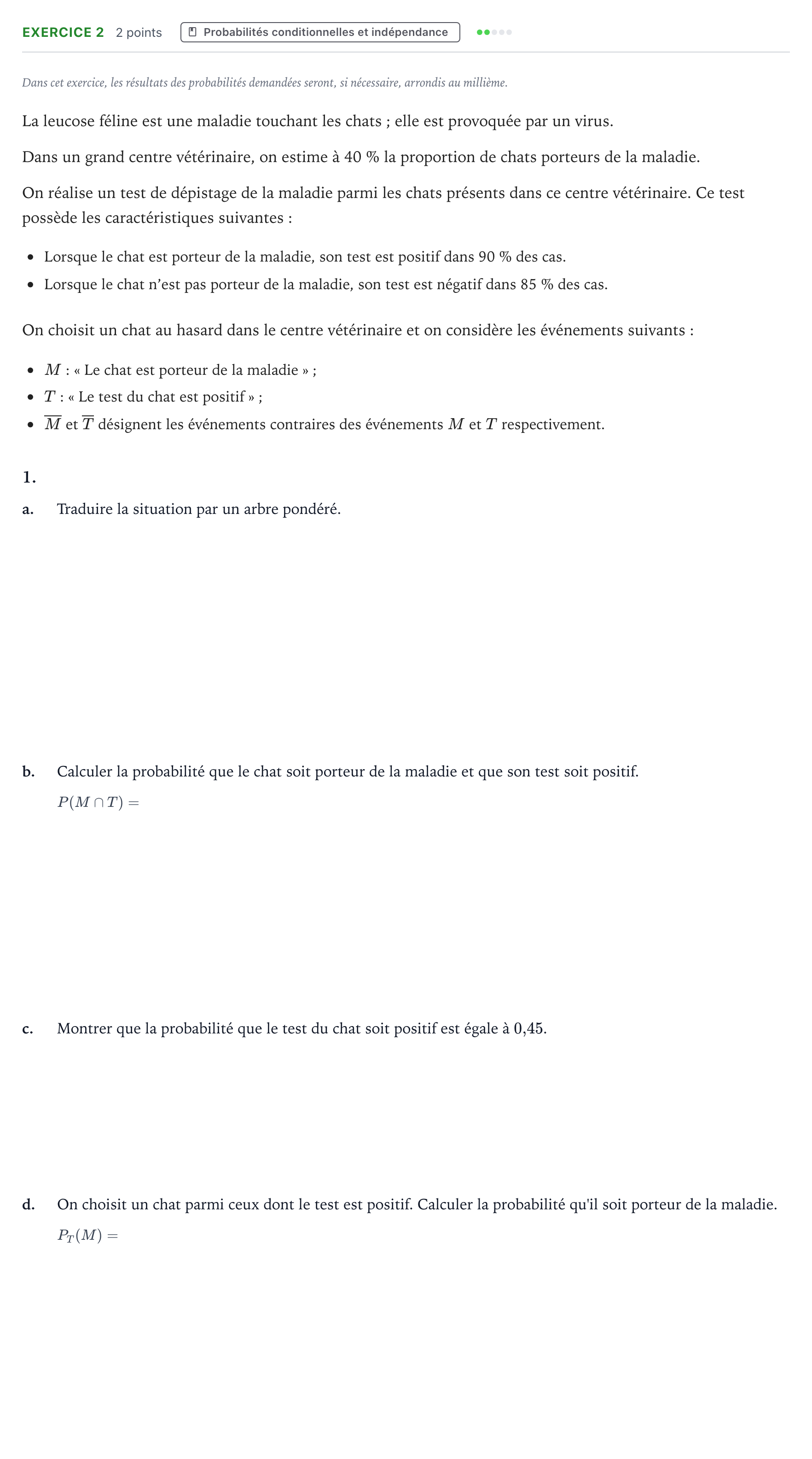 Énoncé: Exercice 2 - Probabilités conditionnelles · Bac Mathématiques Métropole Candidat libre 2021 (sujet 2)