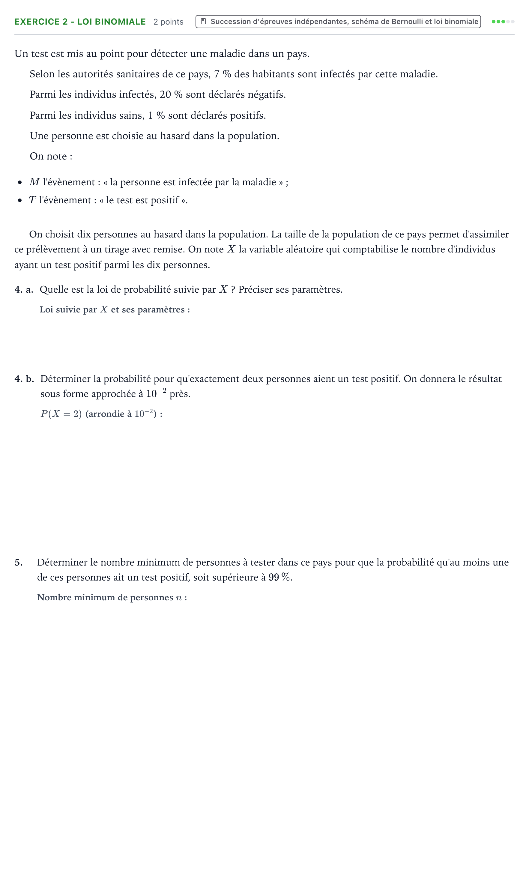 Énoncé: Exercice 2 - Loi binomiale · Bac Mathématiques Polynésie 2021 (jour 1)