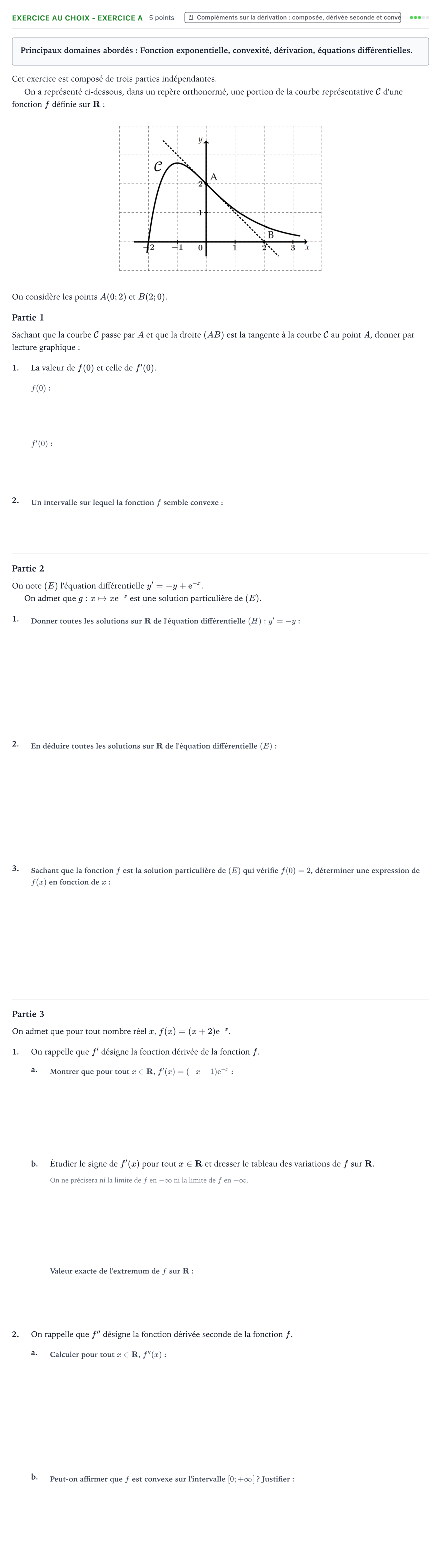 Énoncé: Exercice au choix - Exercice A · Bac Mathématiques Polynésie 2021 (jour 1)