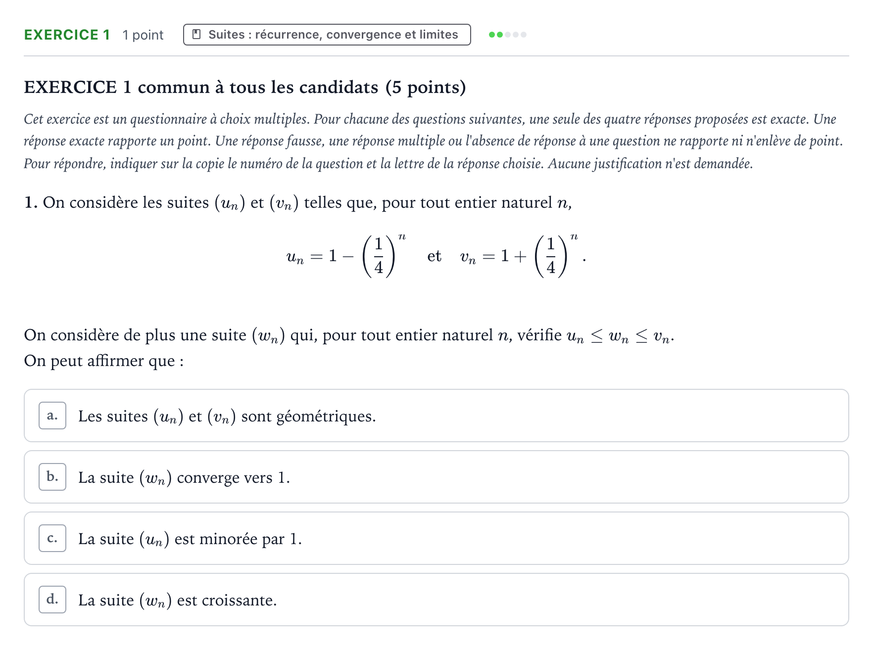 Énoncé: Exercice 1 - Suites · Bac Mathématiques Sujets zéro et spécimens sujet 2021 (sujet 1)