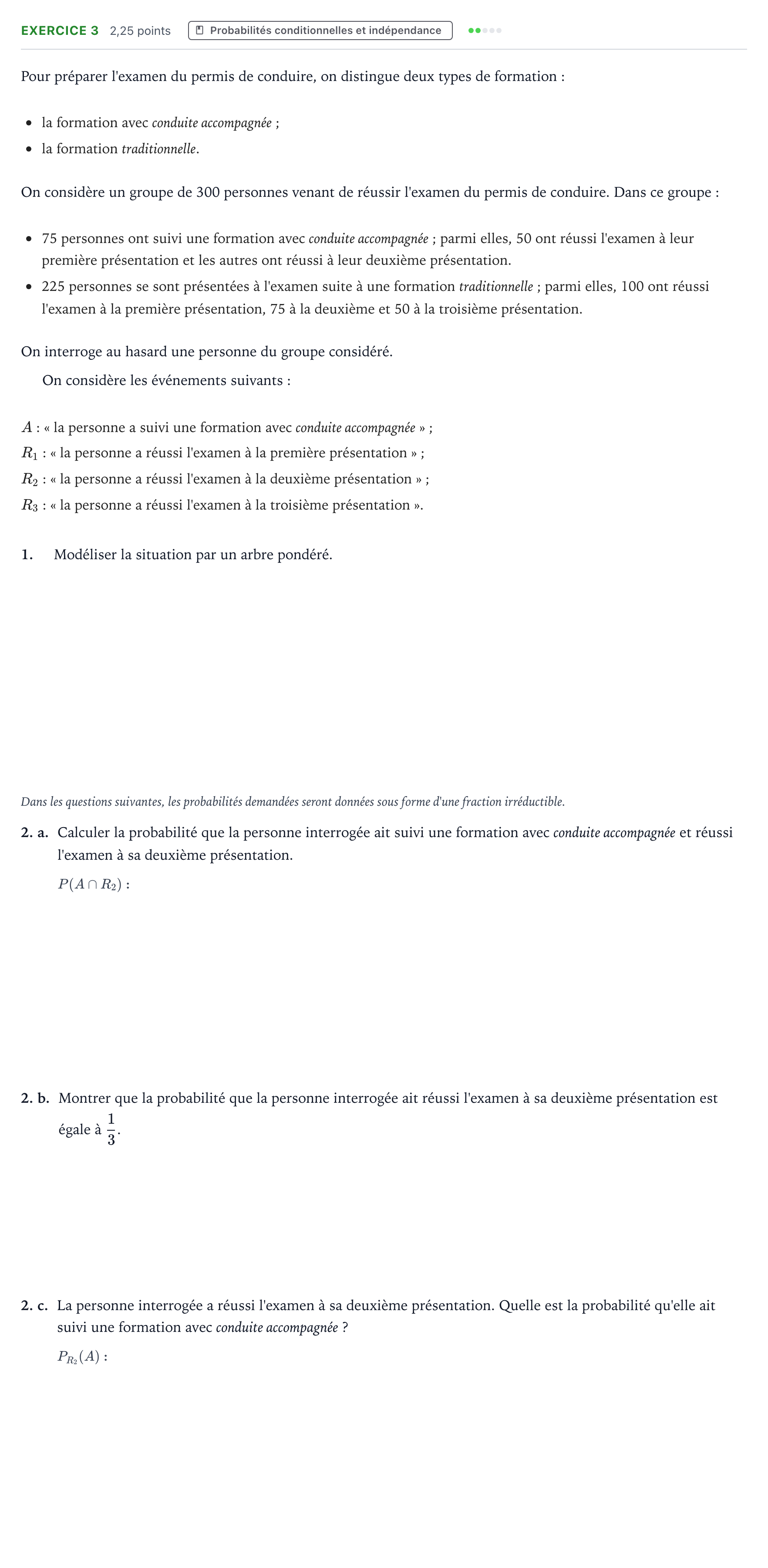 Énoncé: Exercice 3 - Probabilités conditionnelles · Bac Mathématiques Sujets zéro et spécimens sujet 2021 (sujet 1)