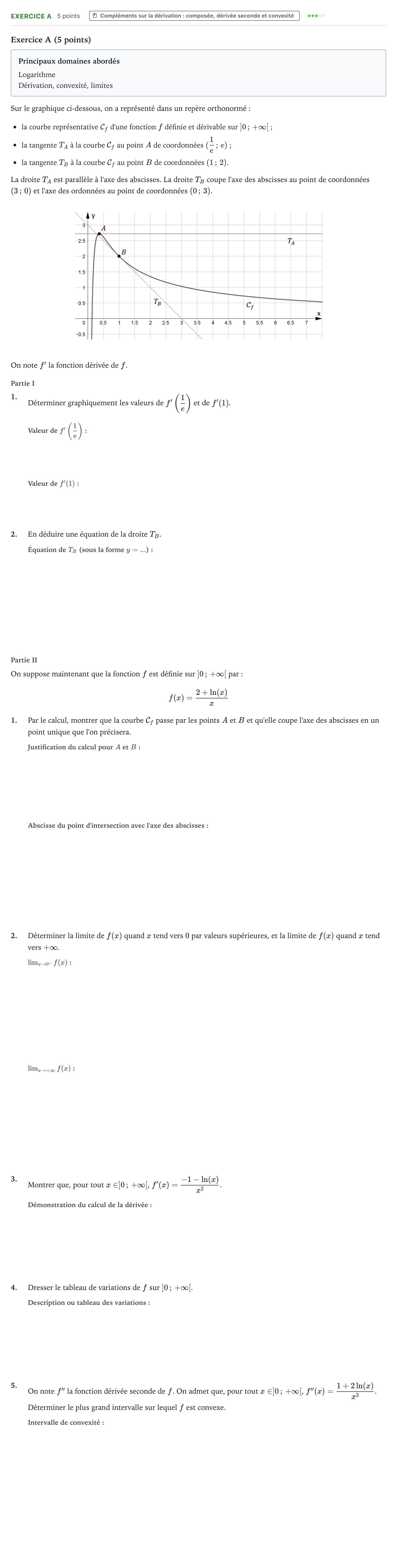 Énoncé: Exercice A · Bac Mathématiques Sujets zéro et spécimens sujet 2021 (sujet 1)