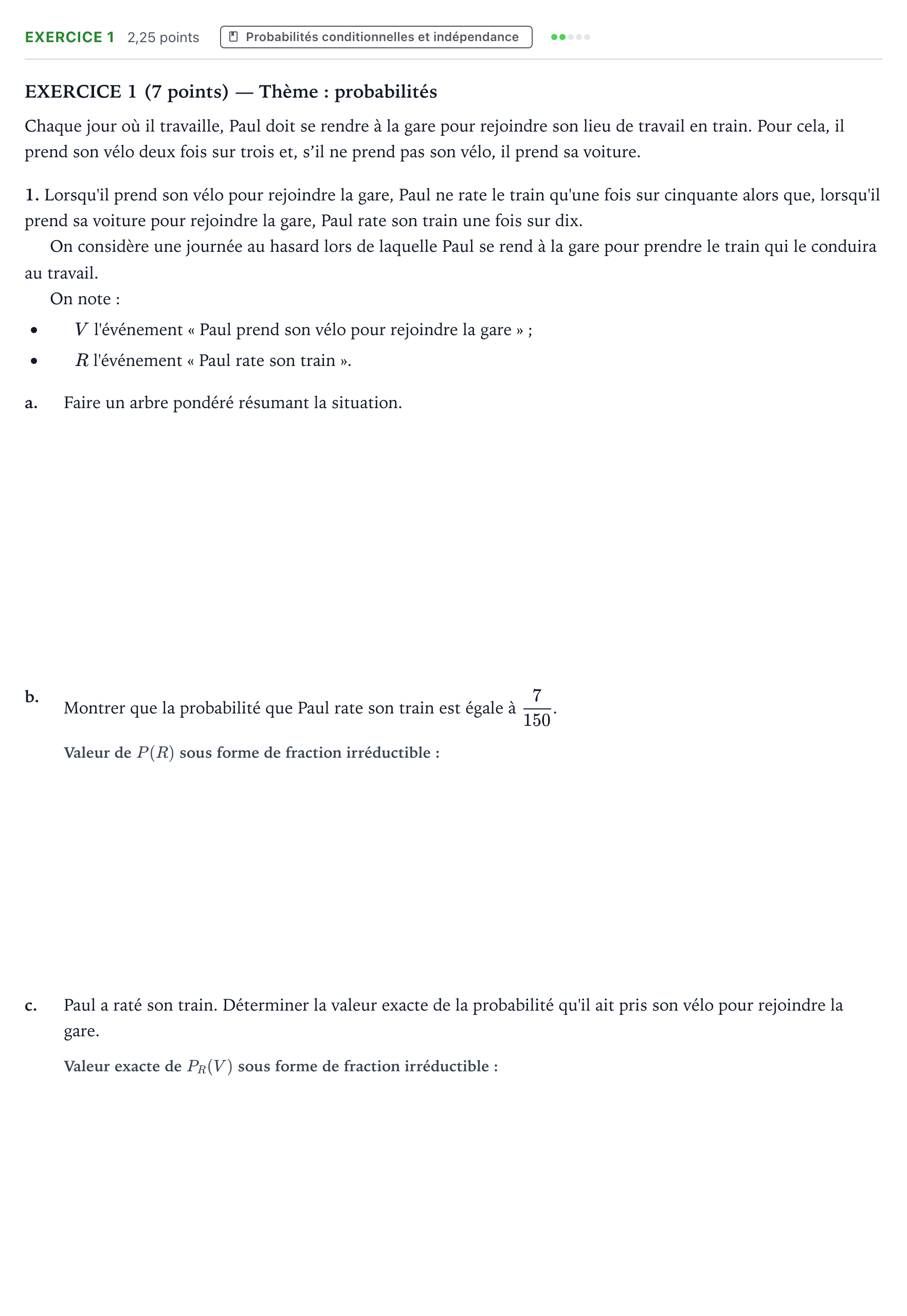 Énoncé: Exercice 1 - Probabilités conditionnelles · Bac Mathématiques Amérique du Nord 2022 (jour 1)