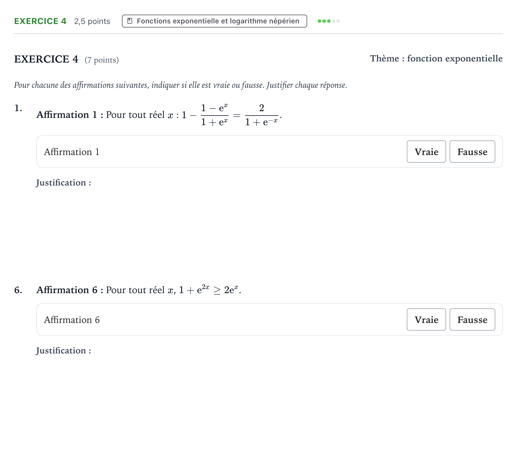 Énoncé: Exercice 4 - Fonctions exponentielle et logarithm… · Bac Mathématiques Amérique du Nord 2022 (jour 1)