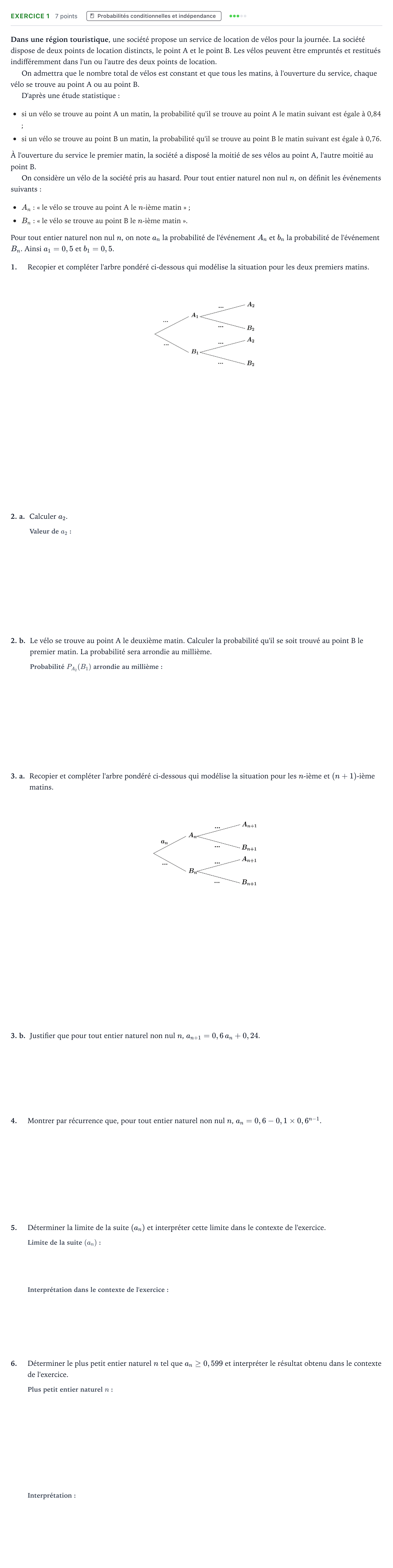 Énoncé: Exercice 1 · Bac Mathématiques Amérique du Nord 2022 (jour 2)