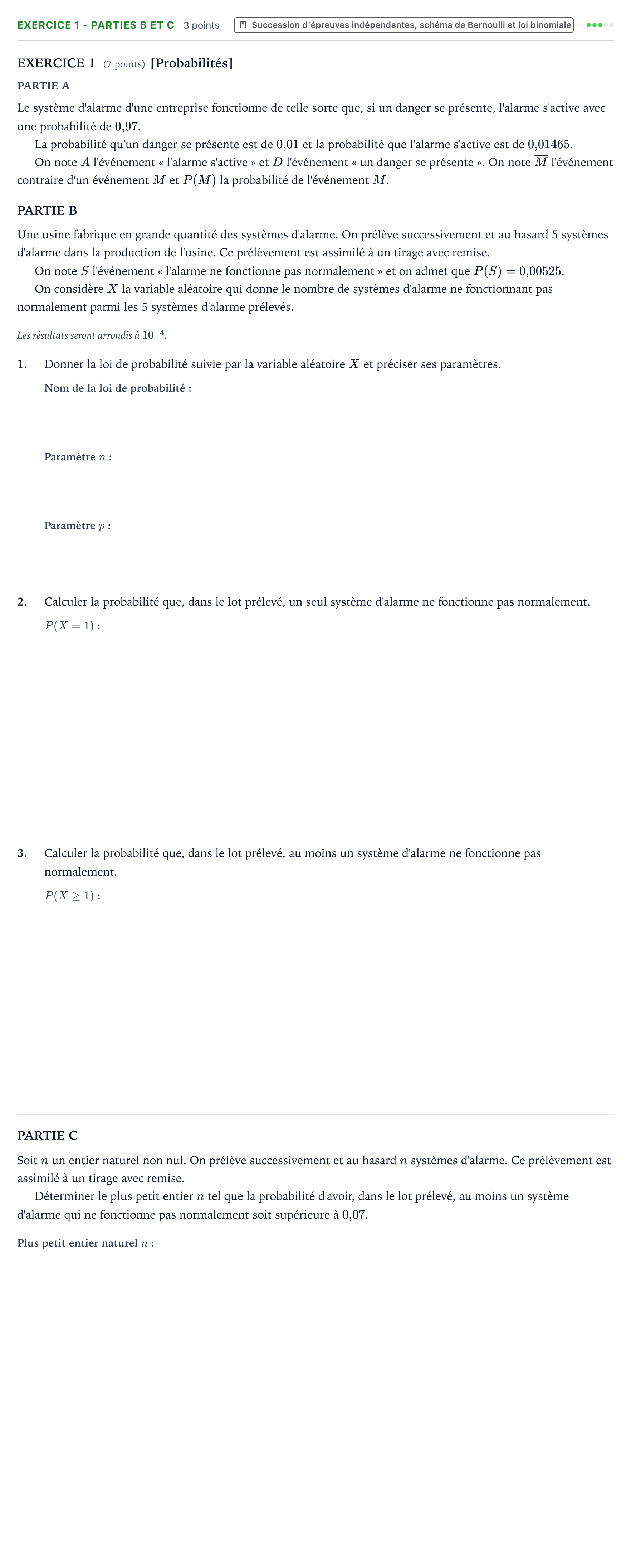 Énoncé: Exercice 1 - Parties B et C · Bac Mathématiques Amérique du Sud 2022 (jour 1)