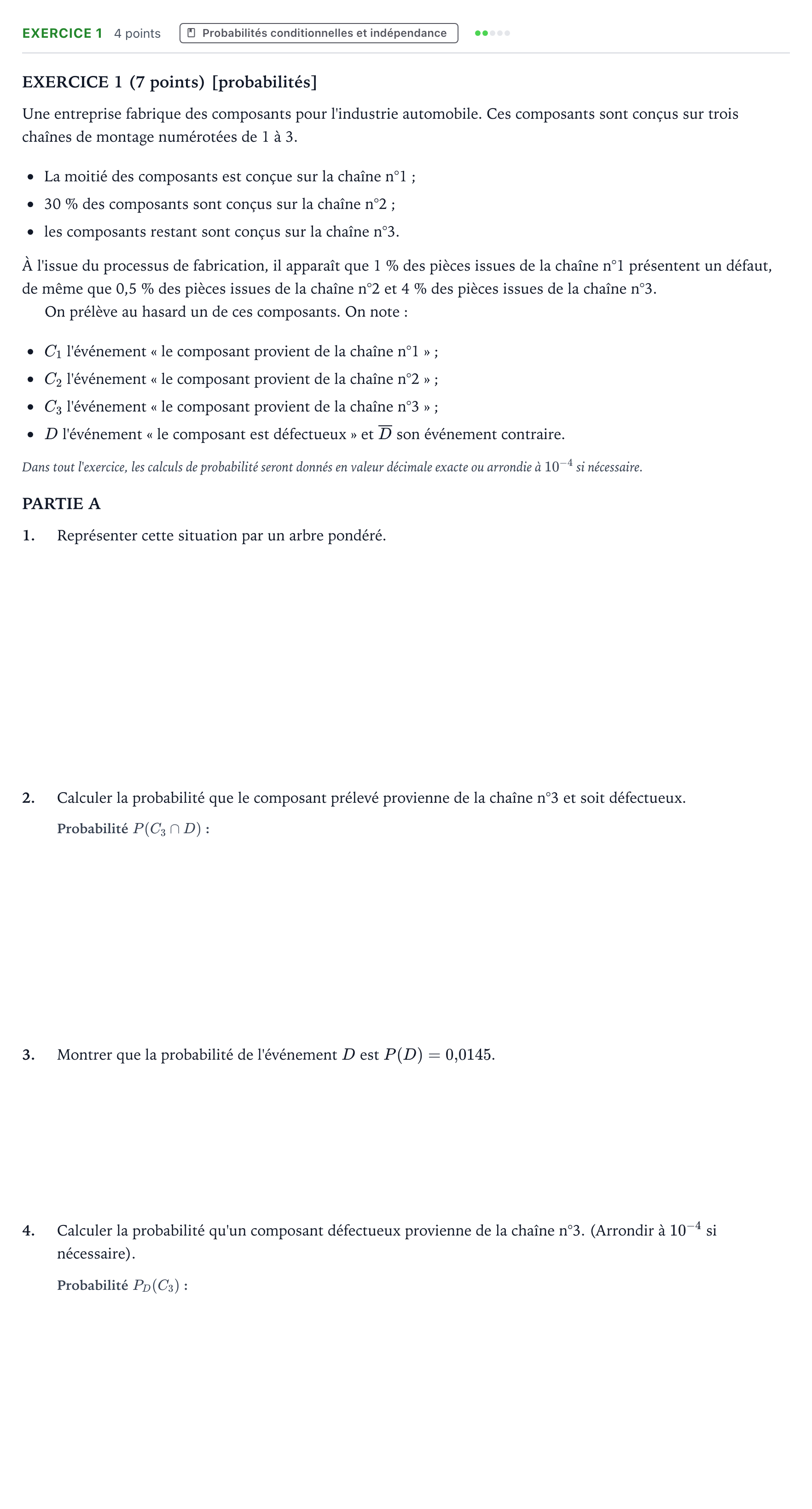 Énoncé: Exercice 1 - Probabilités conditionnelles et indépendance · Bac Mathématiques Amérique du Sud 2022 (jour 2)