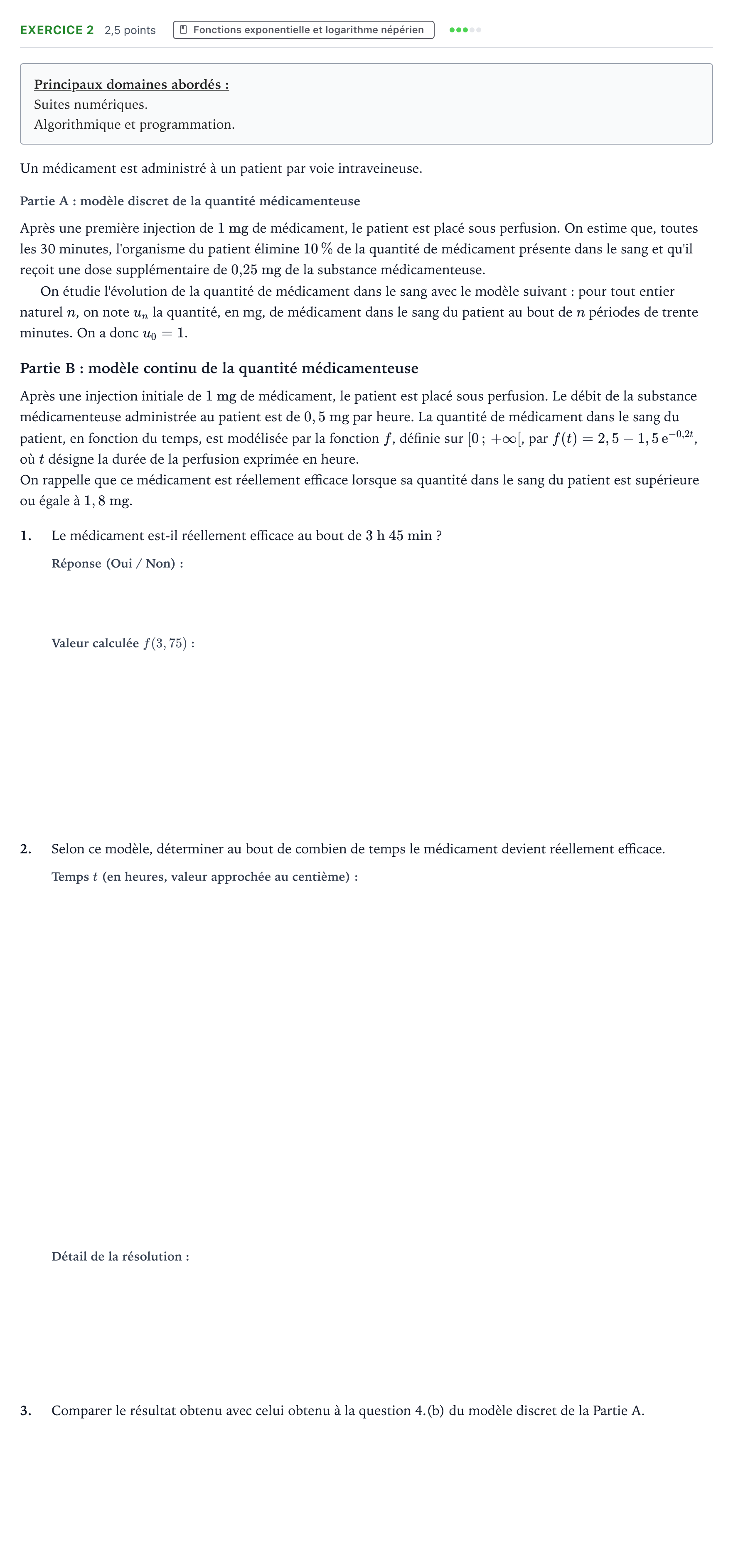 Énoncé: Exercice 2 - Fonctions exponentielle et logarithme · Bac Mathématiques Asie 2022 (jour 1)