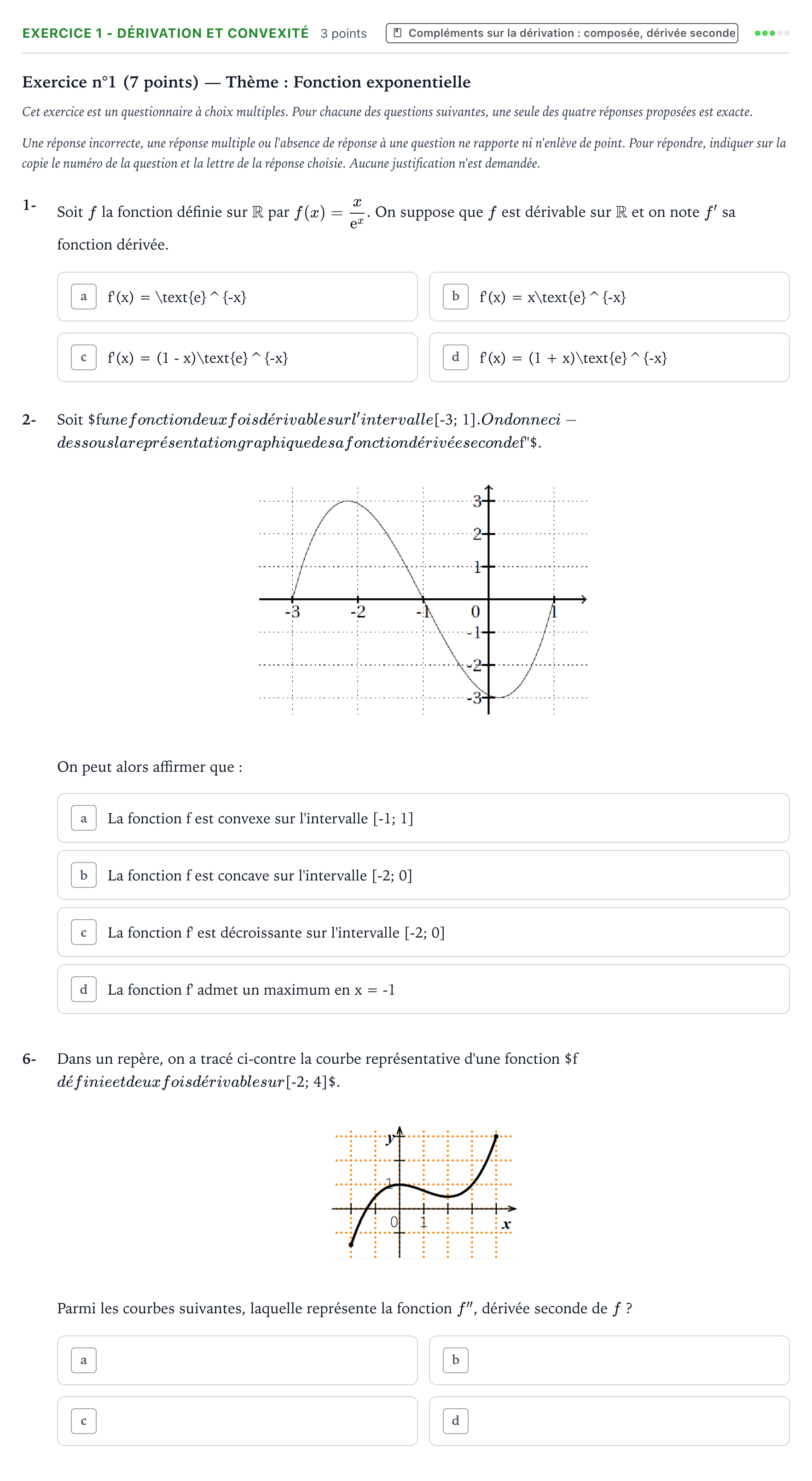 Énoncé: Exercice 1 - Dérivation et convexité · Bac Mathématiques Centres étrangers (Afrique) 2022 (jour 2)
