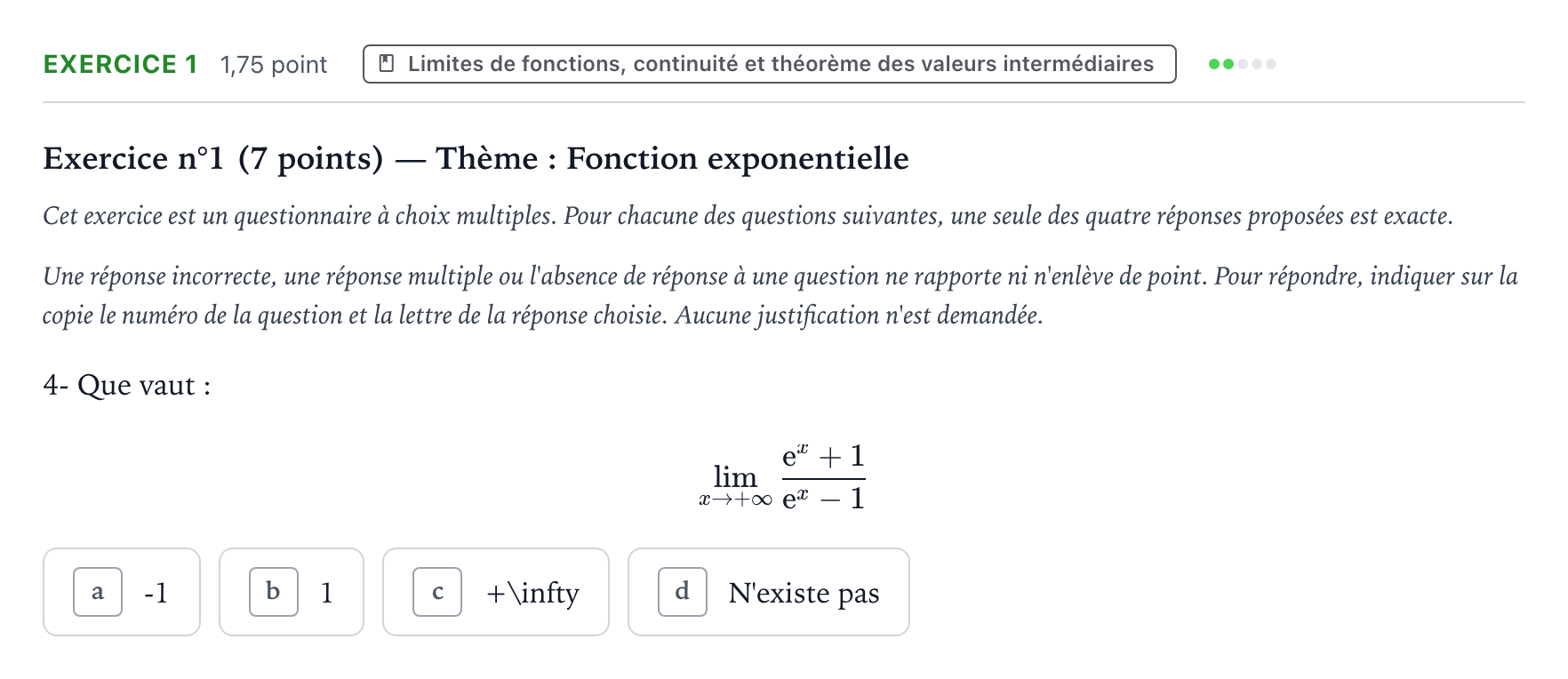 Énoncé: Exercice 1 - Limites de fonctions · Bac Mathématiques Centres étrangers (Afrique) 2022 (jour 2)