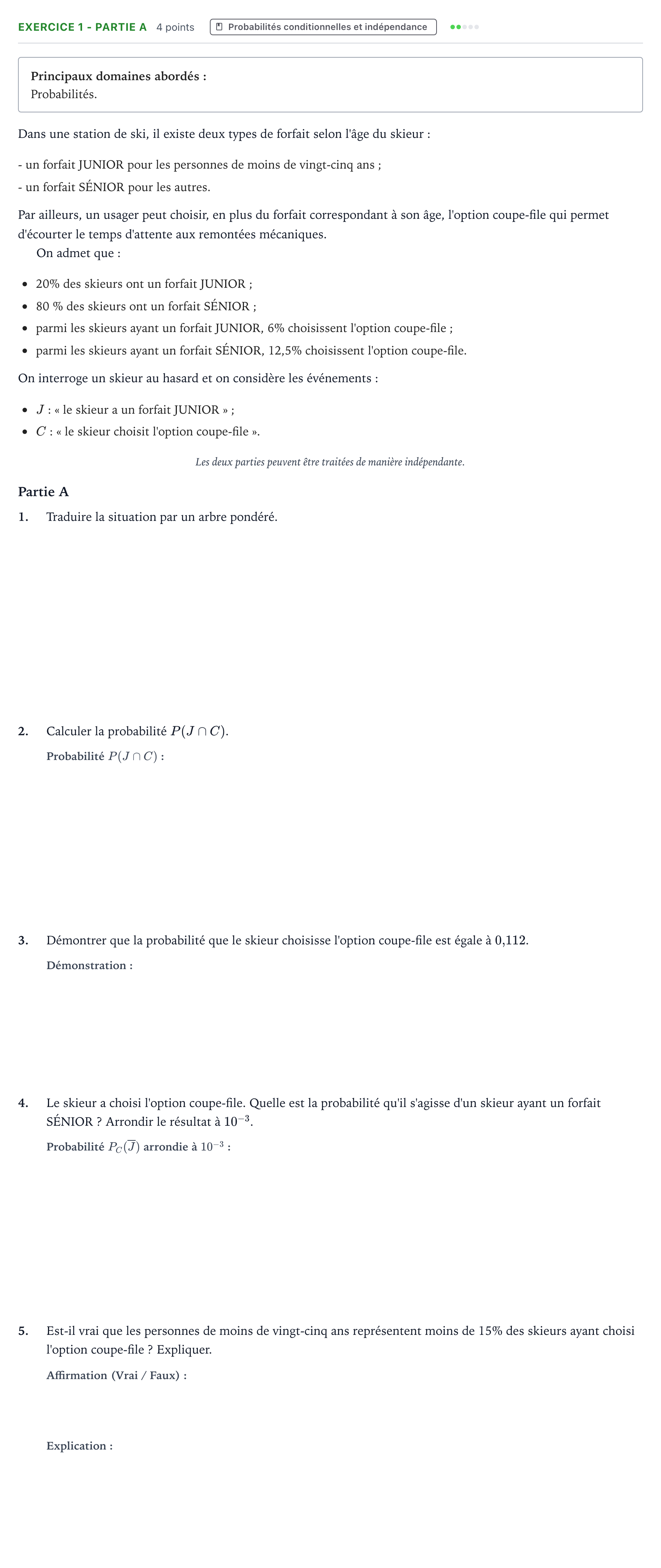 Énoncé: Exercice 1 - Partie A · Bac Mathématiques Mayotte-Liban 2022 (jour 1)