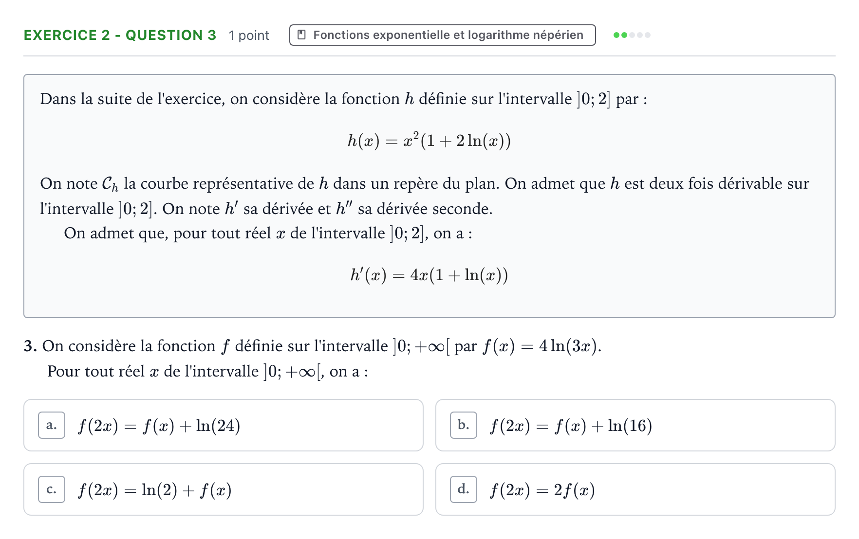 Énoncé: Exercice 2 - Question 3 · Bac Mathématiques Mayotte-Liban 2022 (jour 1)