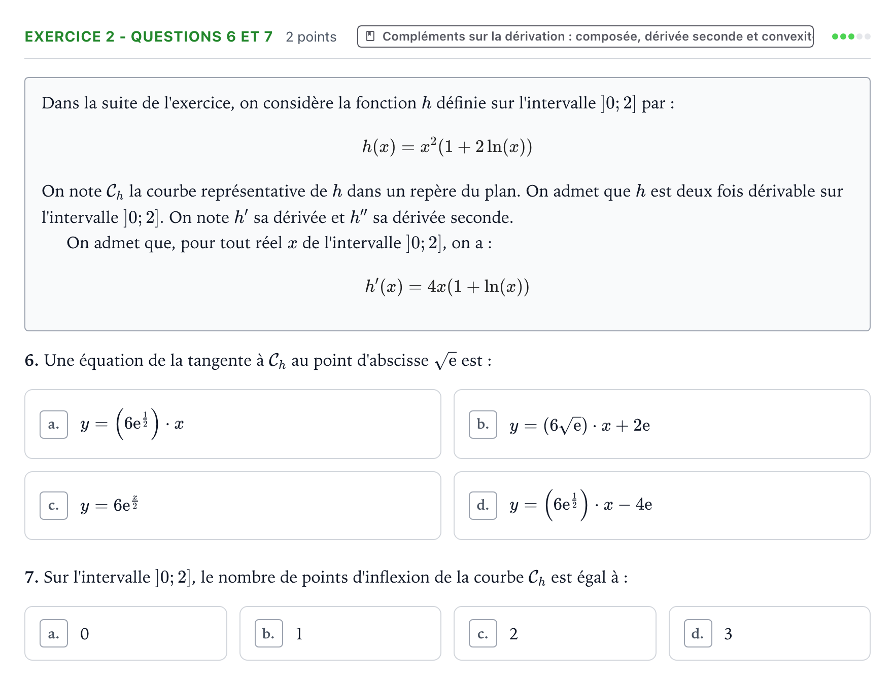 Énoncé: Exercice 2 - Questions 6 et 7 · Bac Mathématiques Mayotte-Liban 2022 (jour 1)