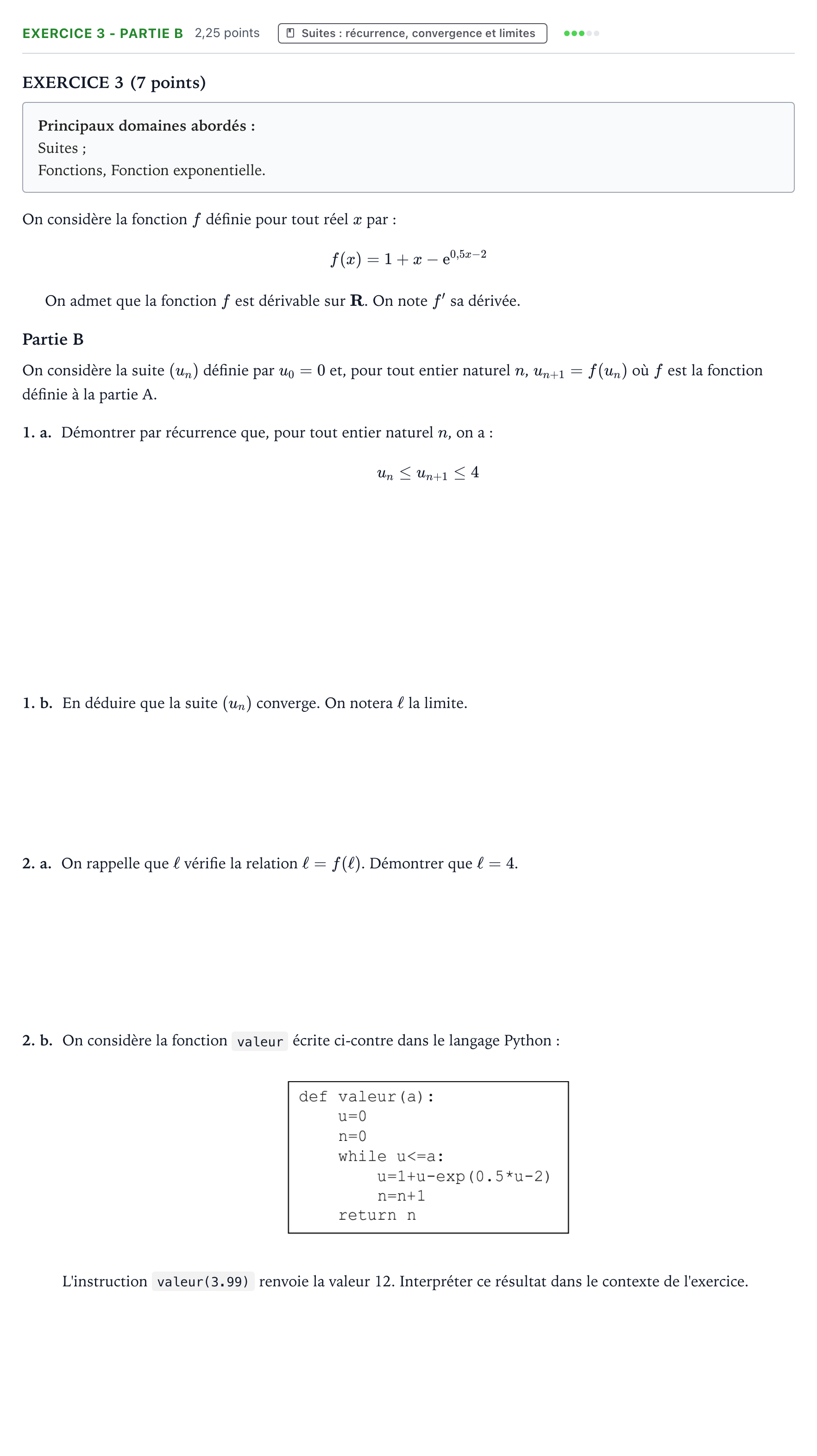 Énoncé: Exercice 3 - Partie B · Bac Mathématiques Mayotte-Liban 2022 (jour 1)