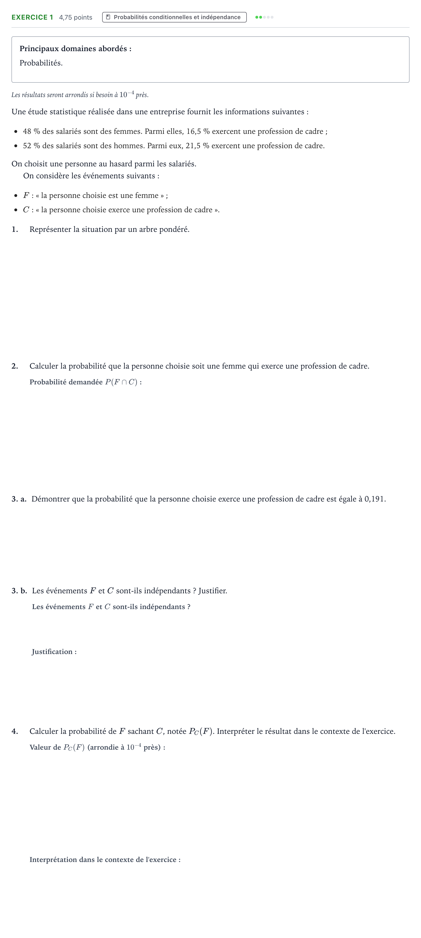 Énoncé: Exercice 1 - Probabilités conditionnelles · Bac Mathématiques Mayotte-Liban 2022 (jour 2)