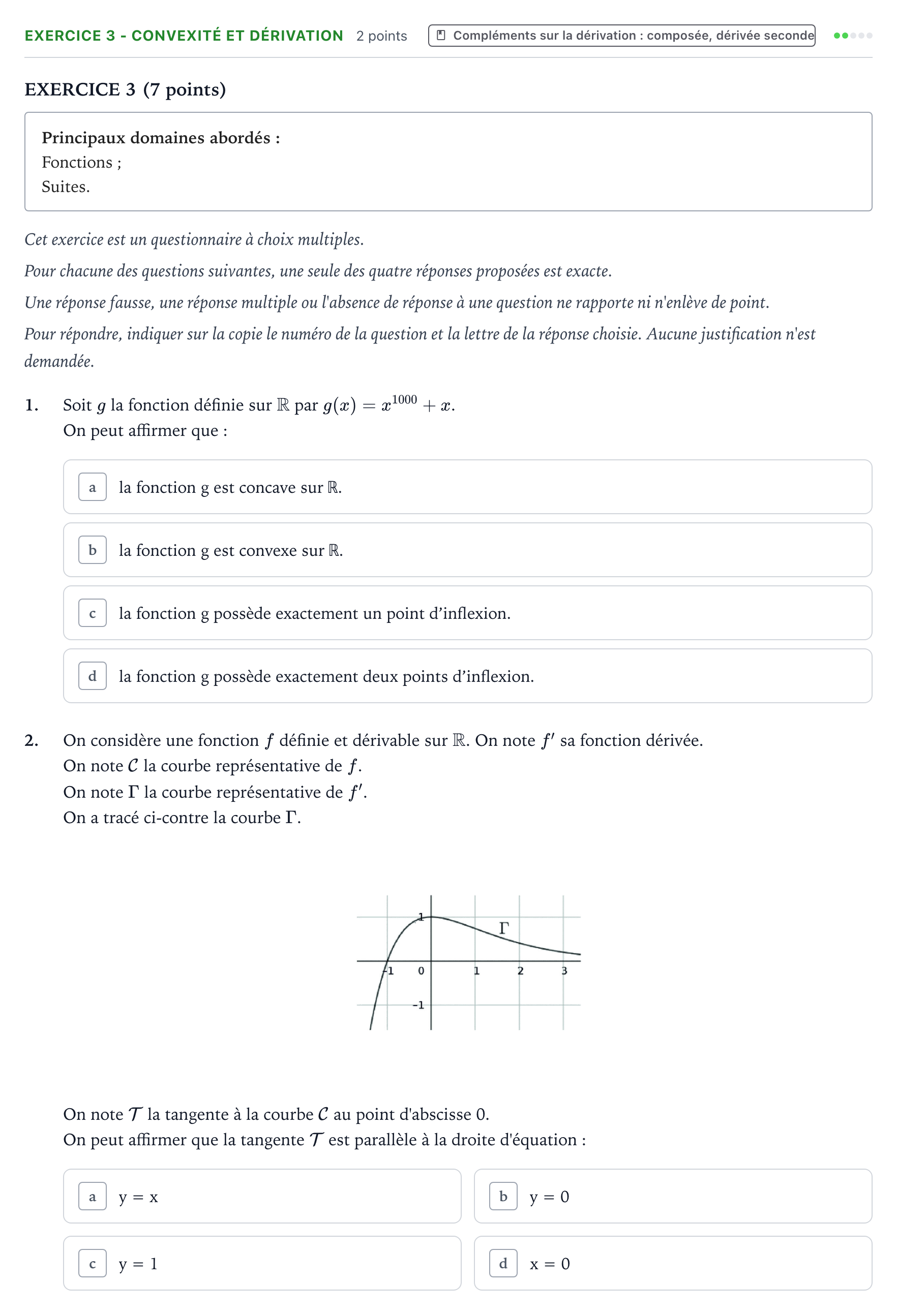 Énoncé: Exercice 3 - Convexité et dérivation · Bac Mathématiques Mayotte-Liban 2022 (jour 2)
