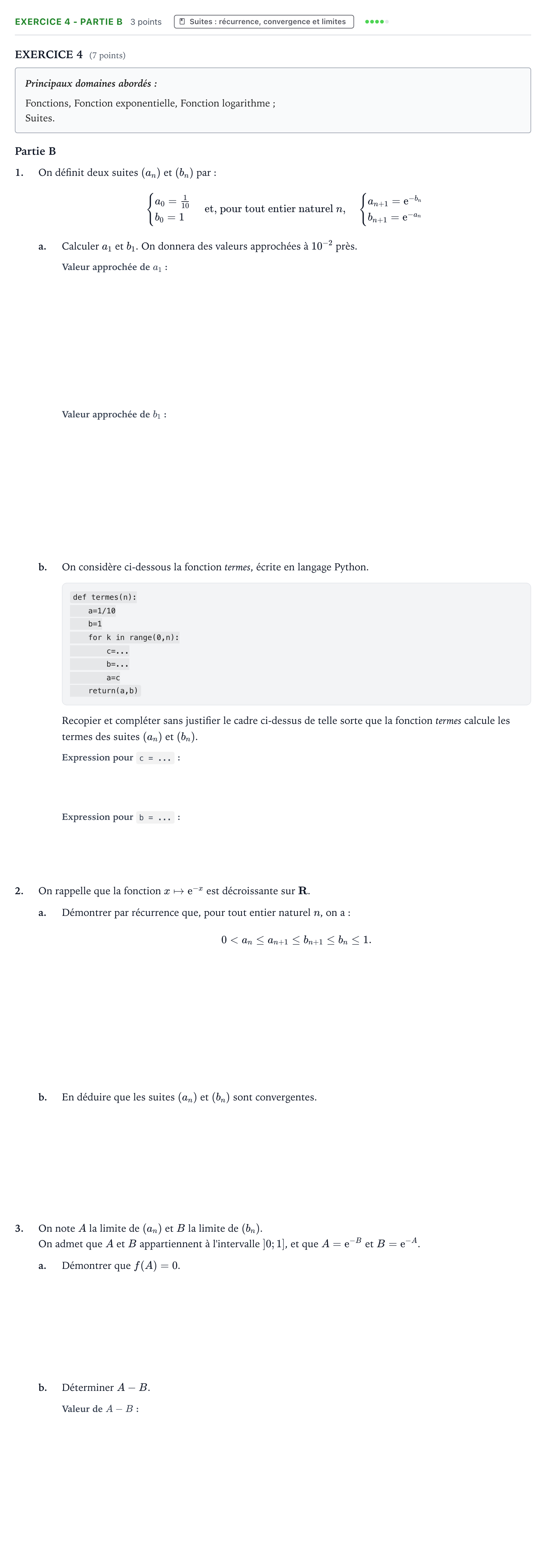 Énoncé: Exercice 4 - Partie B · Bac Mathématiques Mayotte-Liban 2022 (jour 2)