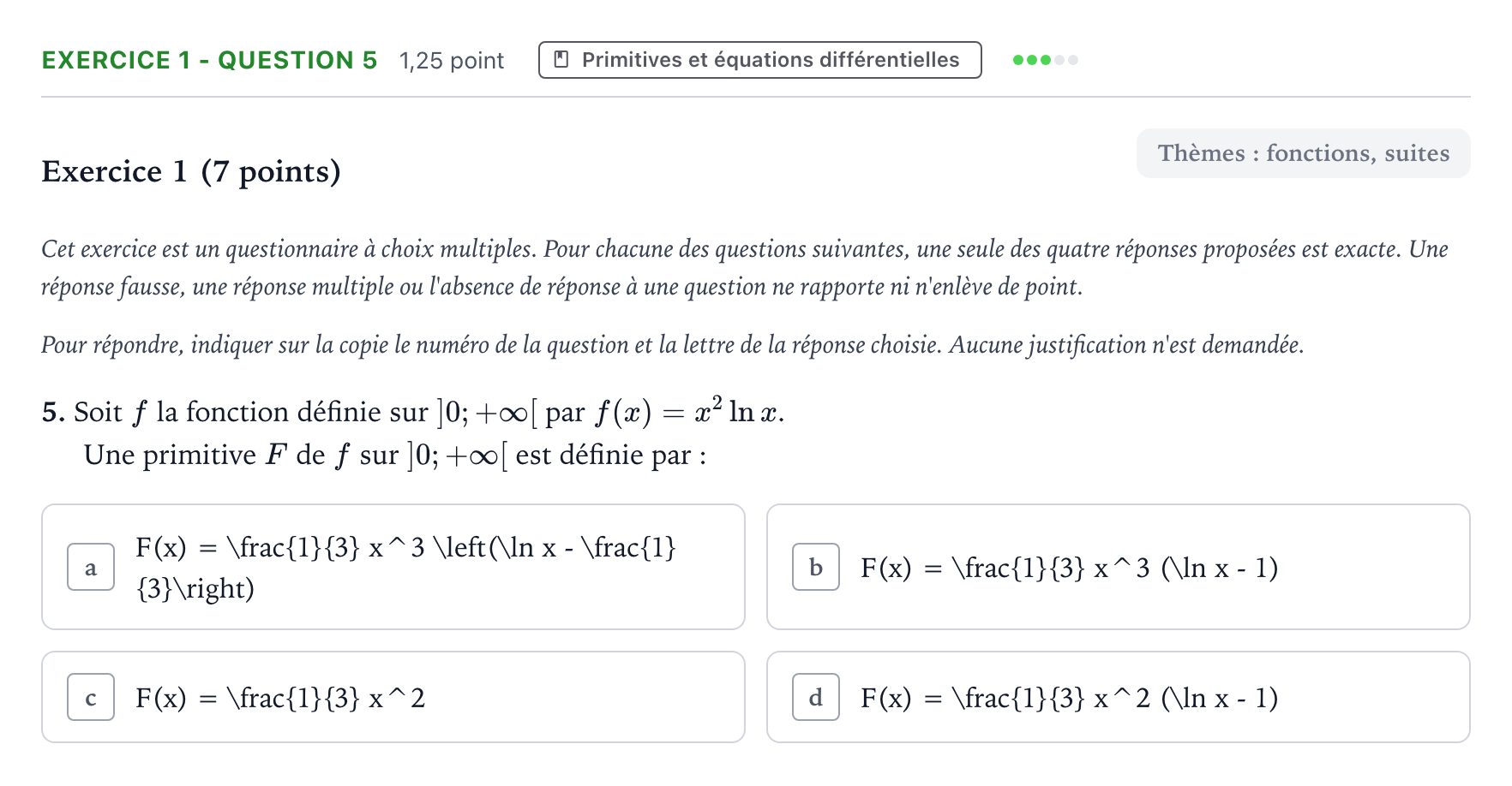 Énoncé: Exercice 1 - Question 5 · Bac Mathématiques Métropole 1 remplacement 2022