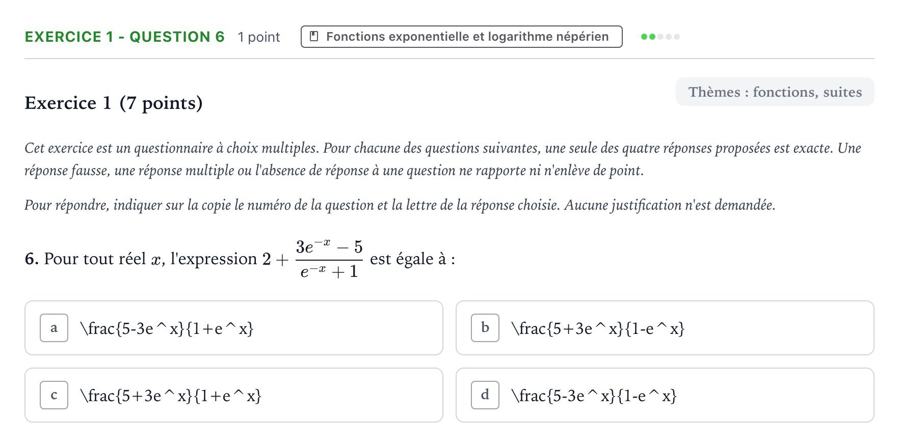 Énoncé: Exercice 1 - Question 6 · Bac Mathématiques Métropole 1 remplacement 2022