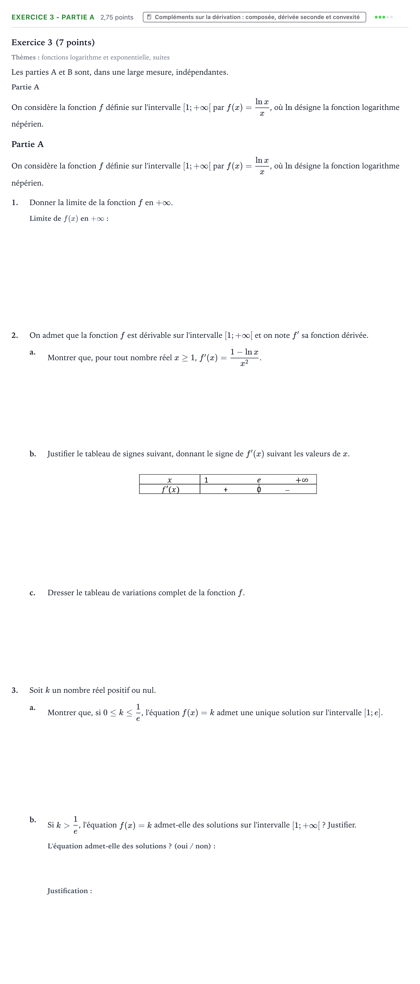 Énoncé: Exercice 3 - Partie A · Bac Mathématiques Métropole 1 remplacement 2022