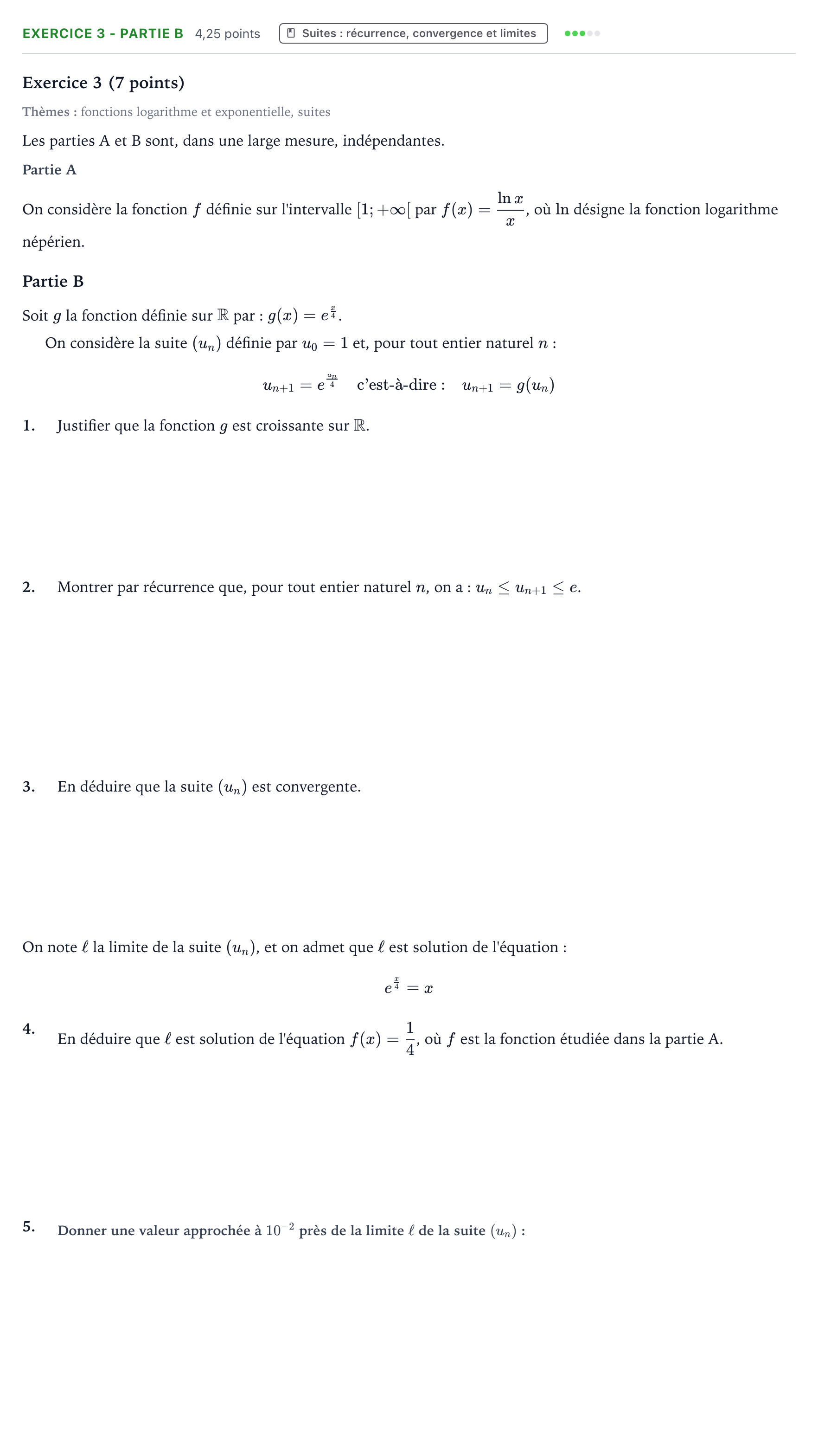 Énoncé: Exercice 3 - Partie B · Bac Mathématiques Métropole 1 remplacement 2022