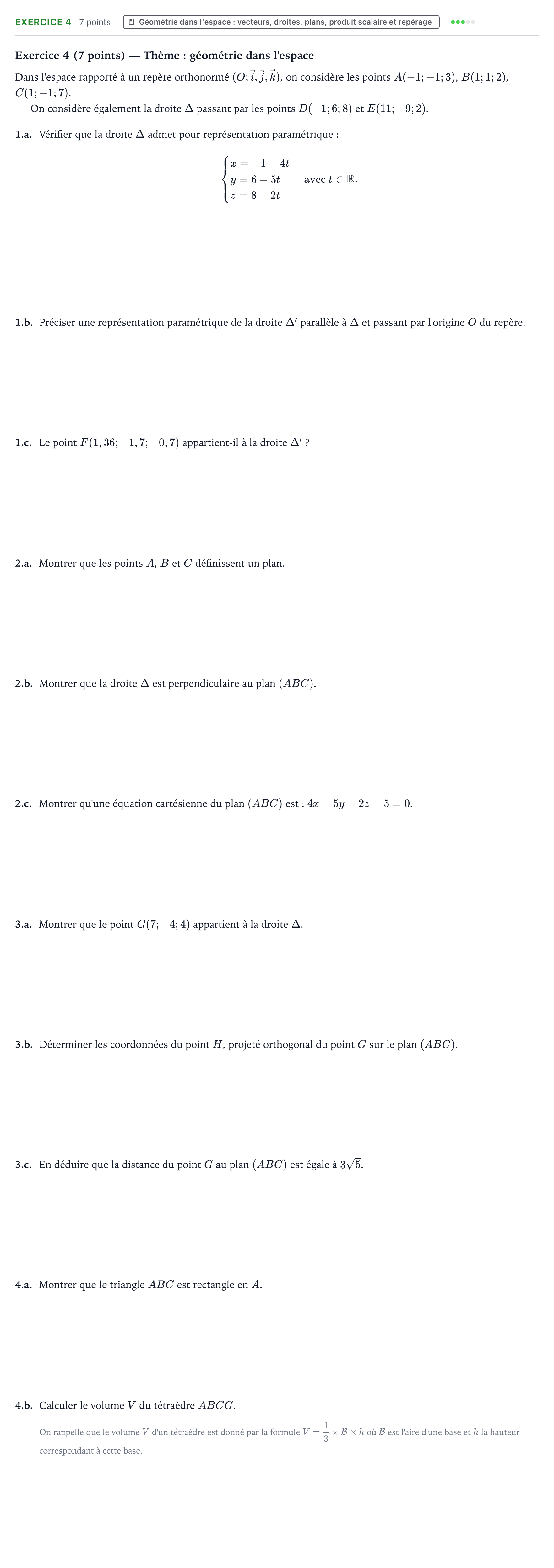 Énoncé: Exercice 4 · Bac Mathématiques Métropole 1 remplacement 2022