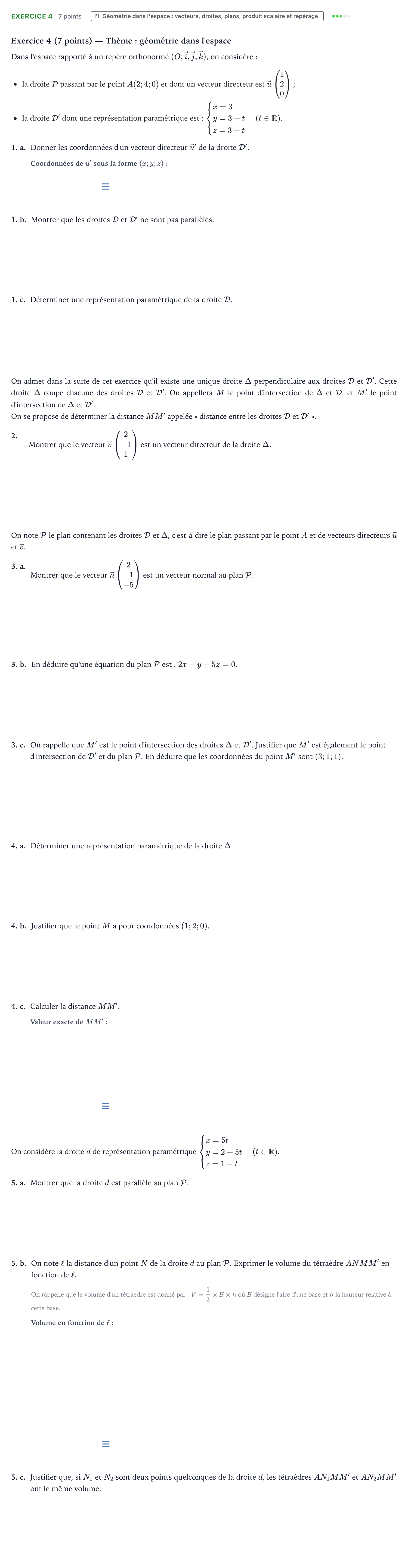 Énoncé: Exercice 4 · Bac Mathématiques Métropole 2 remplacement 2022