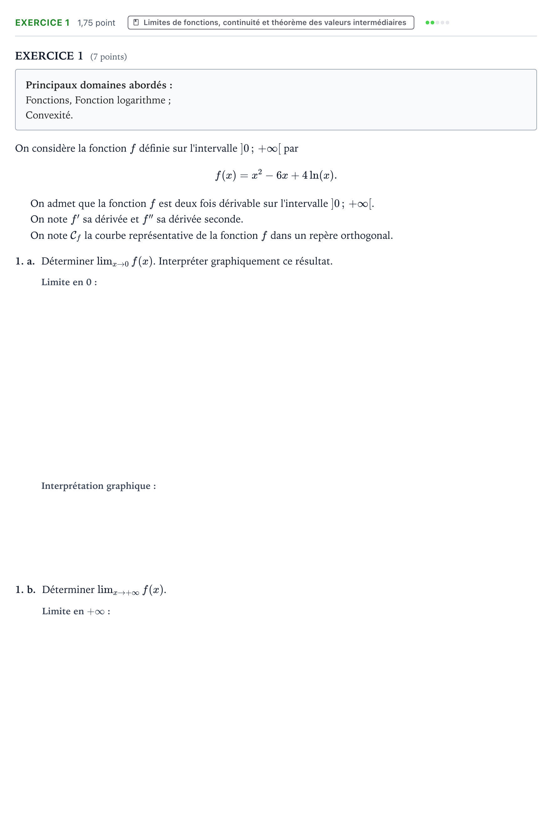 Énoncé: Exercice 1 - Limites · Bac Mathématiques Nouvelle-Calédonie 2022 (jour 1)