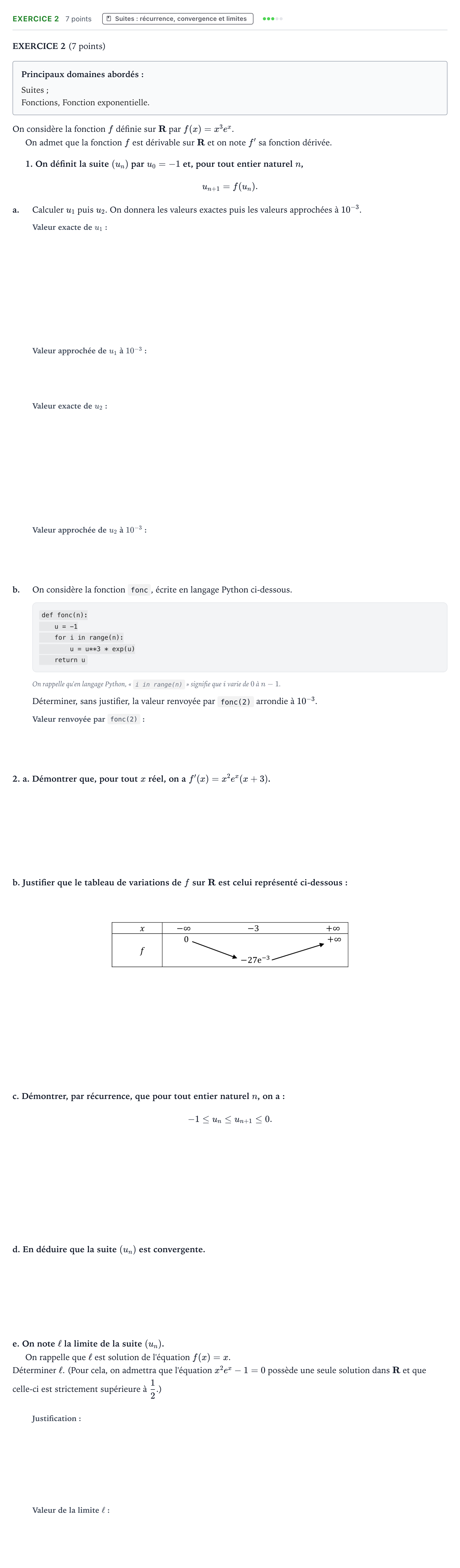 Énoncé: Exercice 2 · Bac Mathématiques Nouvelle-Calédonie 2022 (jour 1)
