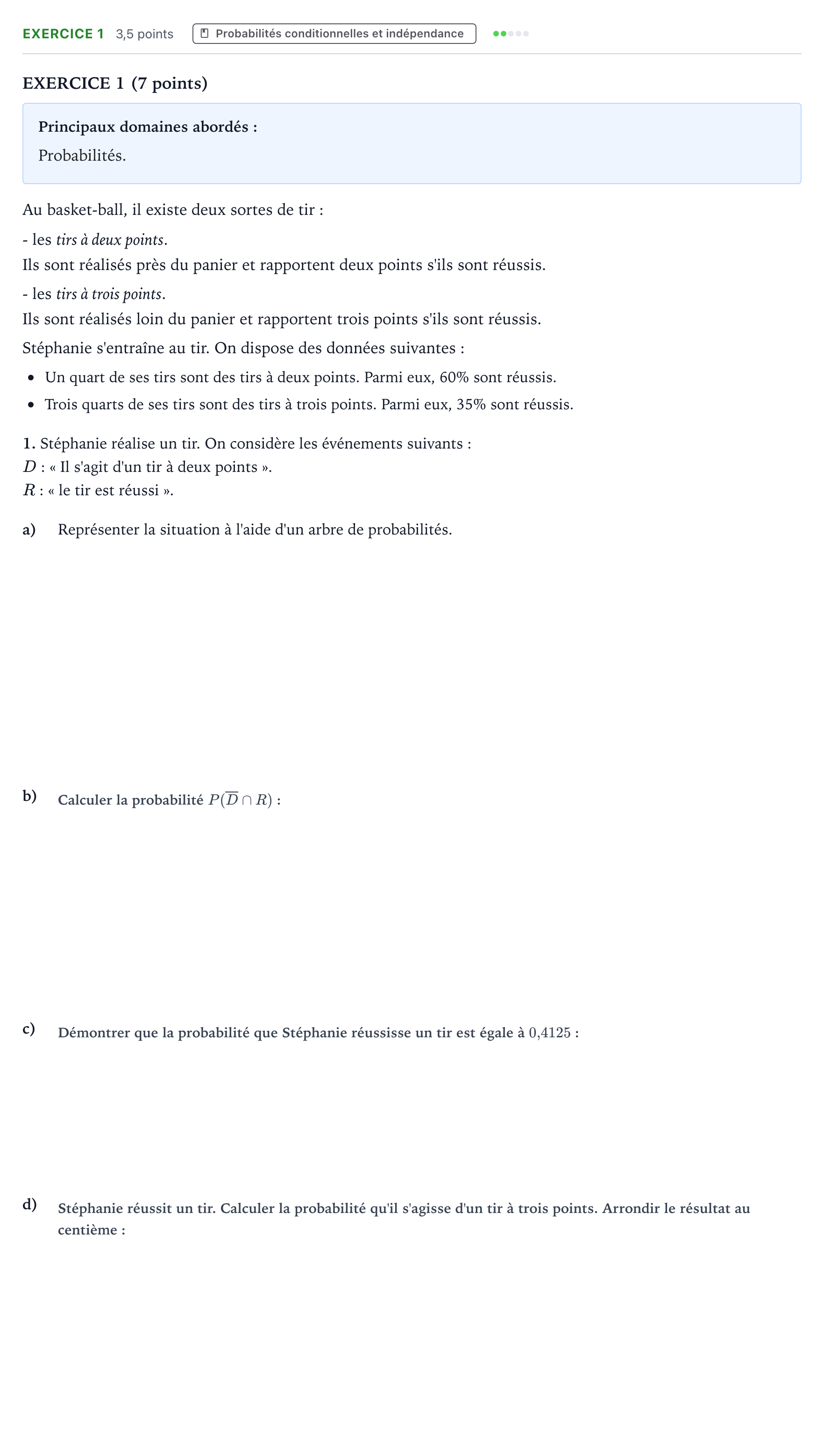 Énoncé: Exercice 1 - Probabilités conditionnelles · Bac Mathématiques Nouvelle-Calédonie 2022 (jour 2)