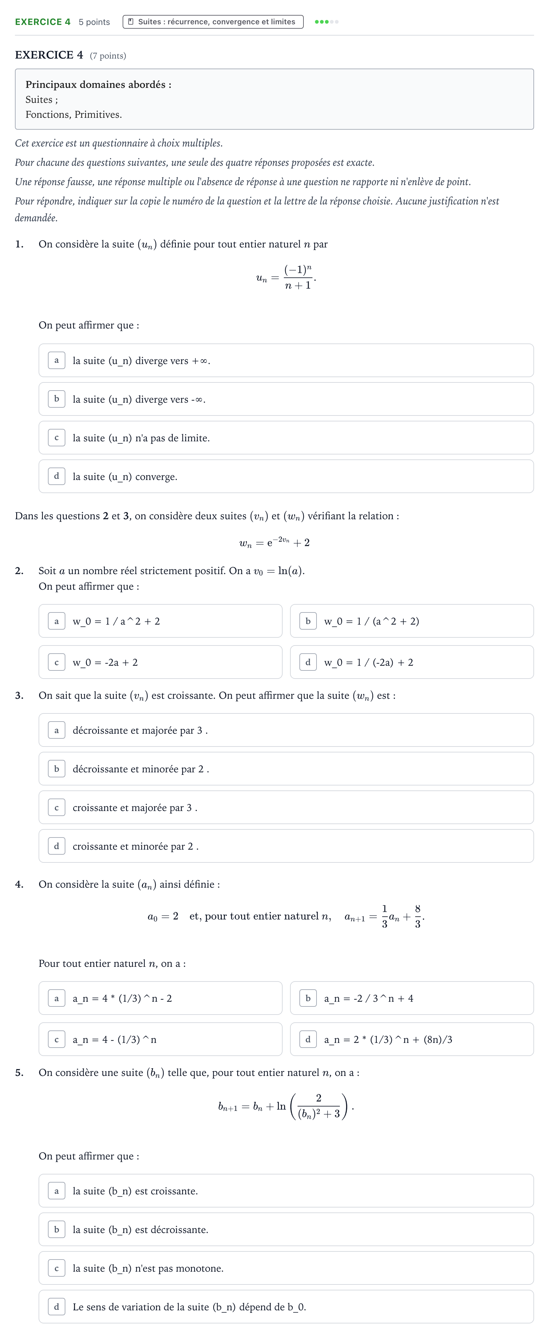 Énoncé: Exercice 4 - Suites · Bac Mathématiques Nouvelle-Calédonie 2022 (jour 2)