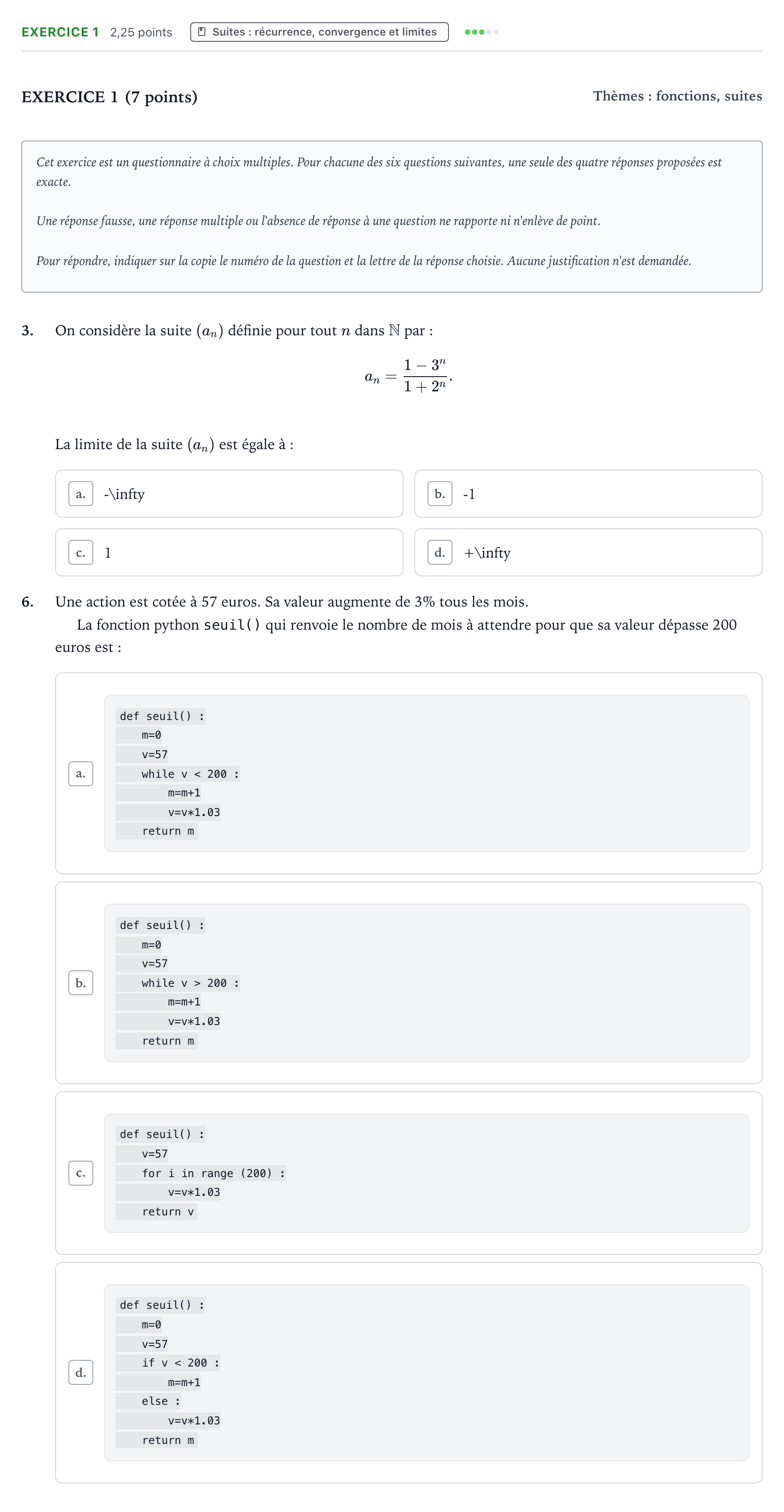 Énoncé: Exercice 1 - Suites · Bac Mathématiques Polynésie 2022 (jour 1)