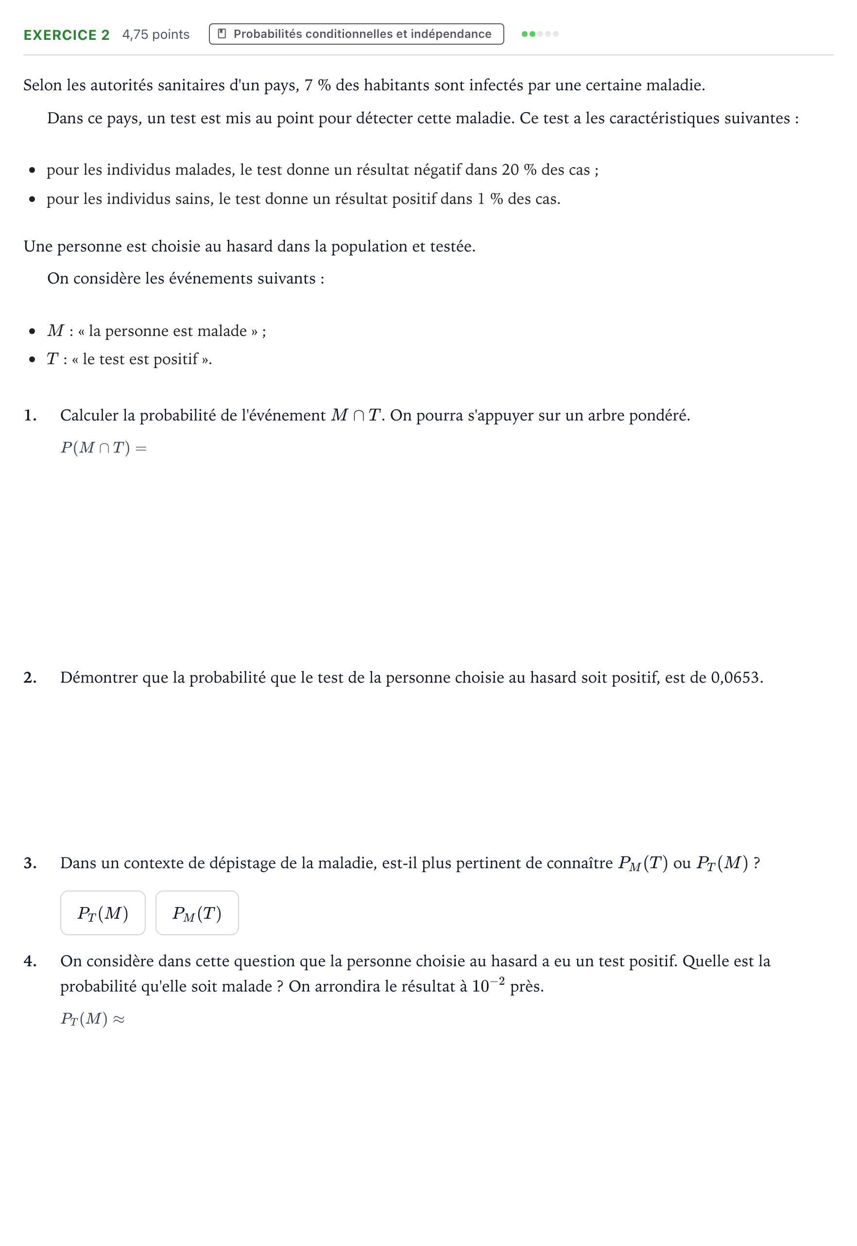 Énoncé: Exercice 2 - Probabilités conditionnelles · Bac Mathématiques Polynésie 2022 (jour 1)