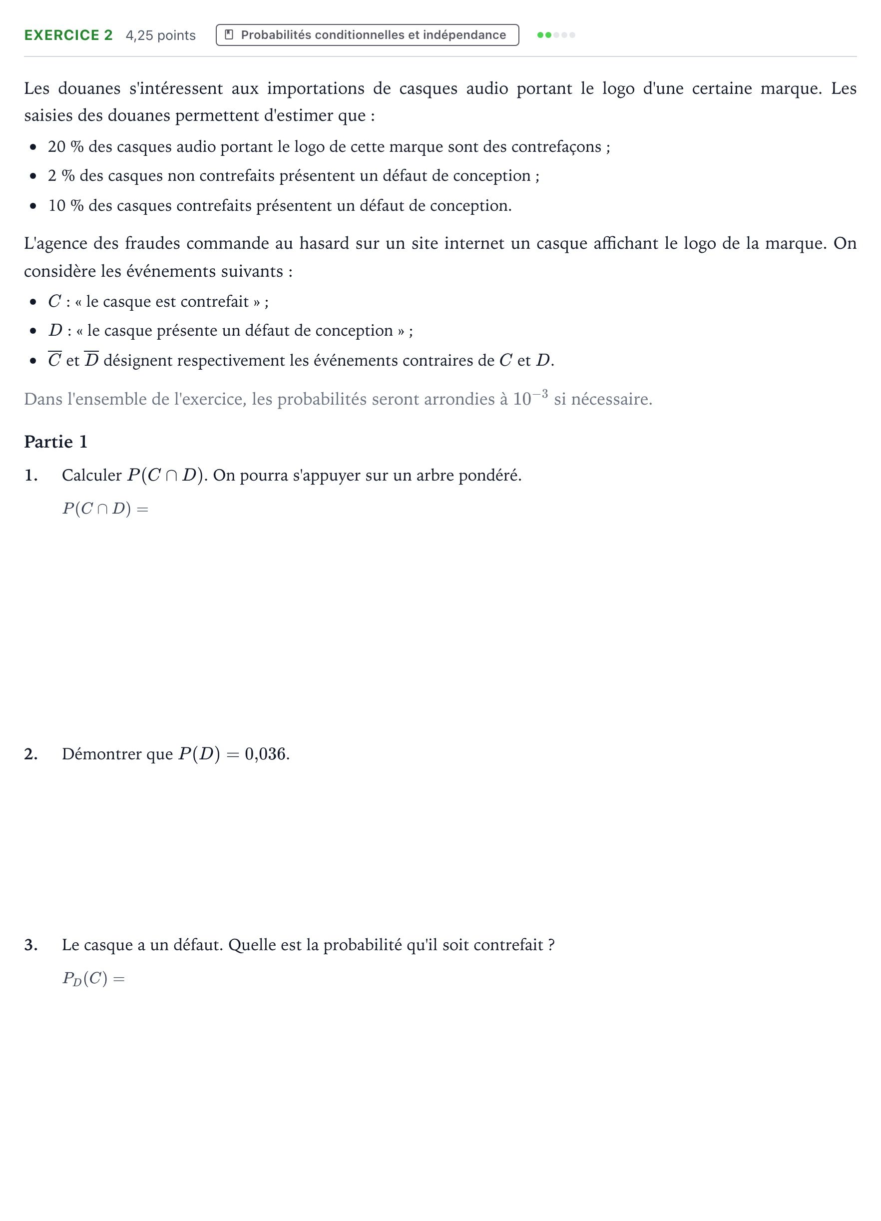 Énoncé: Exercice 2 - Probabilités conditionnelles · Bac Mathématiques Polynésie 2022 (jour 2)
