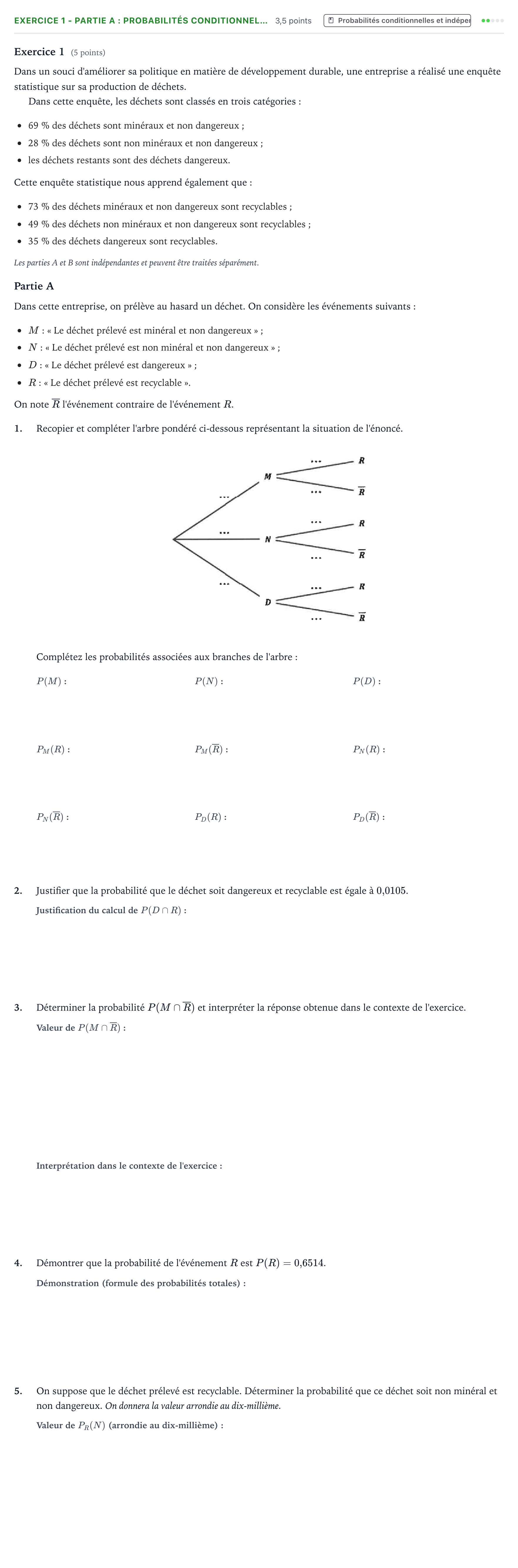 Énoncé: Exercice 1 - Partie A : Probabilités conditionnel… · Bac Mathématiques Amérique du Nord 2023 (jour 1)
