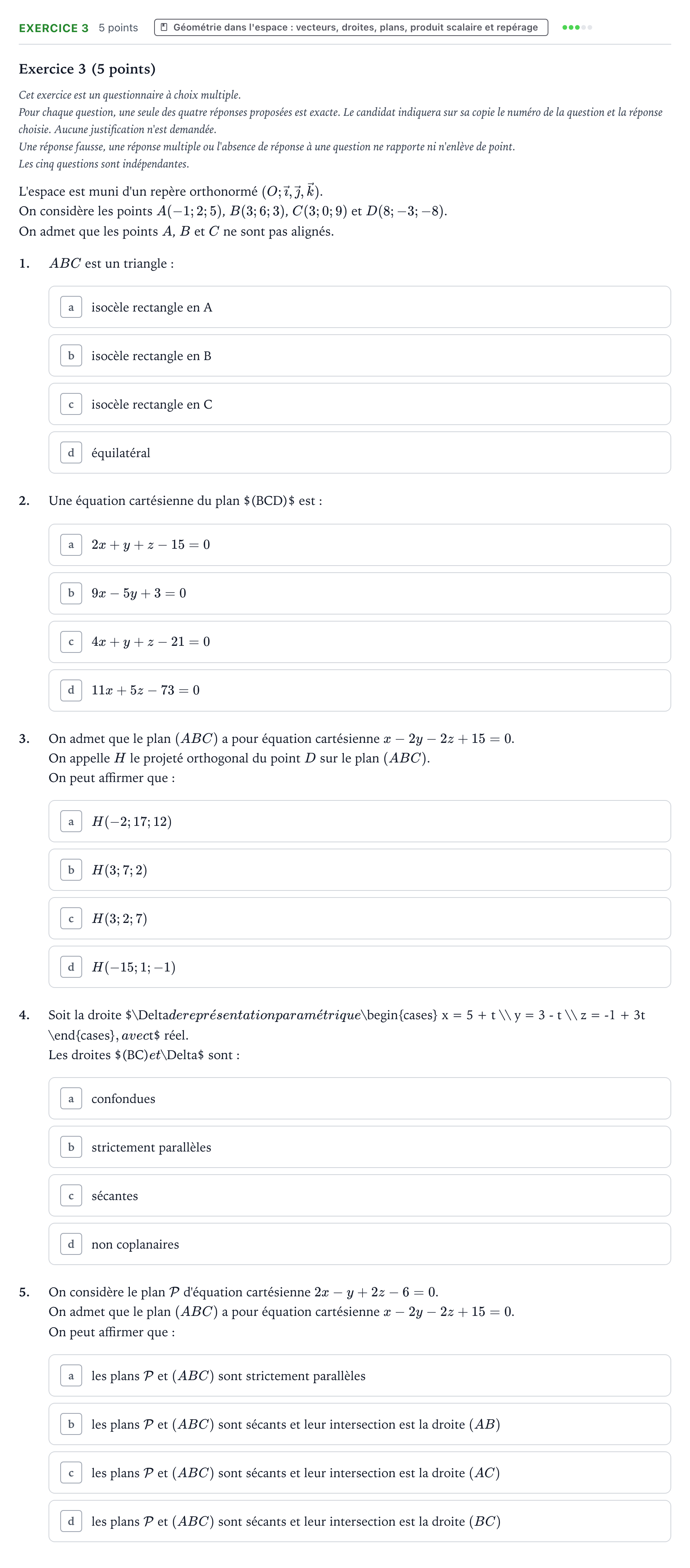 Énoncé: Exercice 3 · Bac Mathématiques Amérique du Nord 2023 (jour 1)