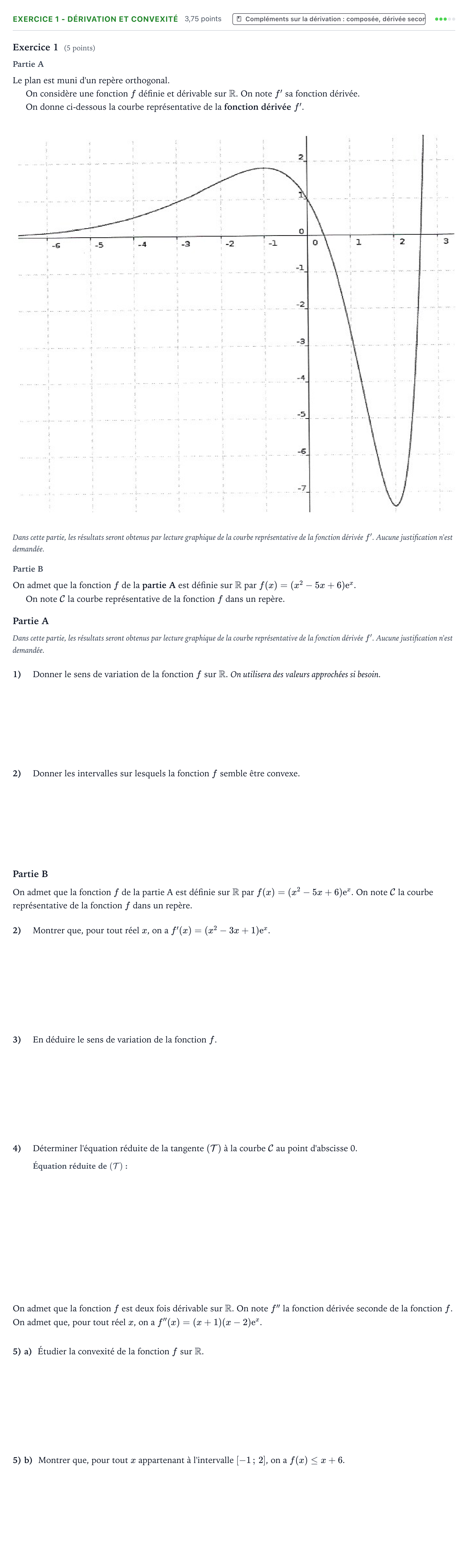 Énoncé: Exercice 1 - Dérivation et convexité · Bac Mathématiques Amérique du Nord 2023 (jour 2)