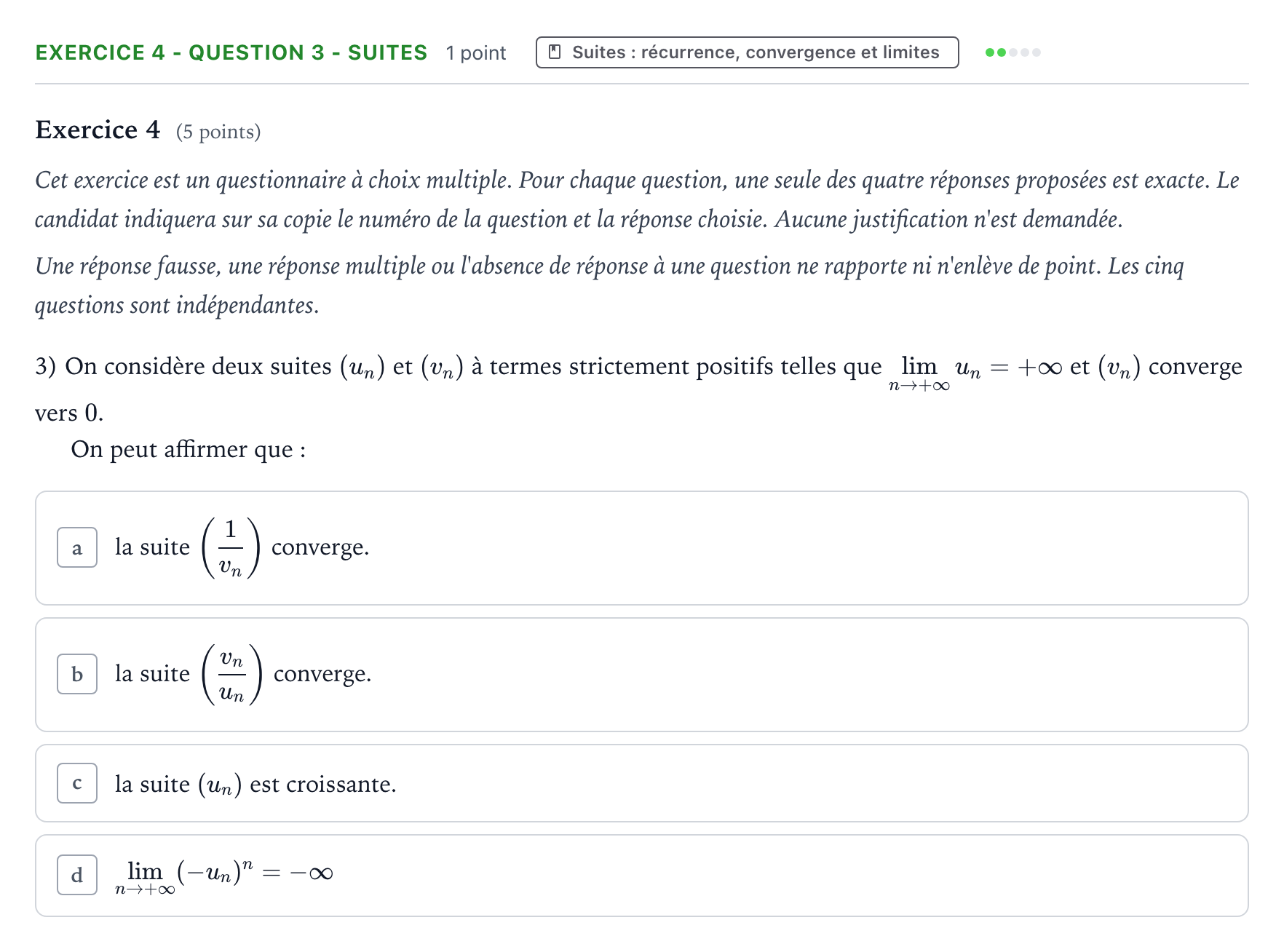 Énoncé: Exercice 4 - Question 3 - Suites · Bac Mathématiques Amérique du Nord 2023 (jour 2)