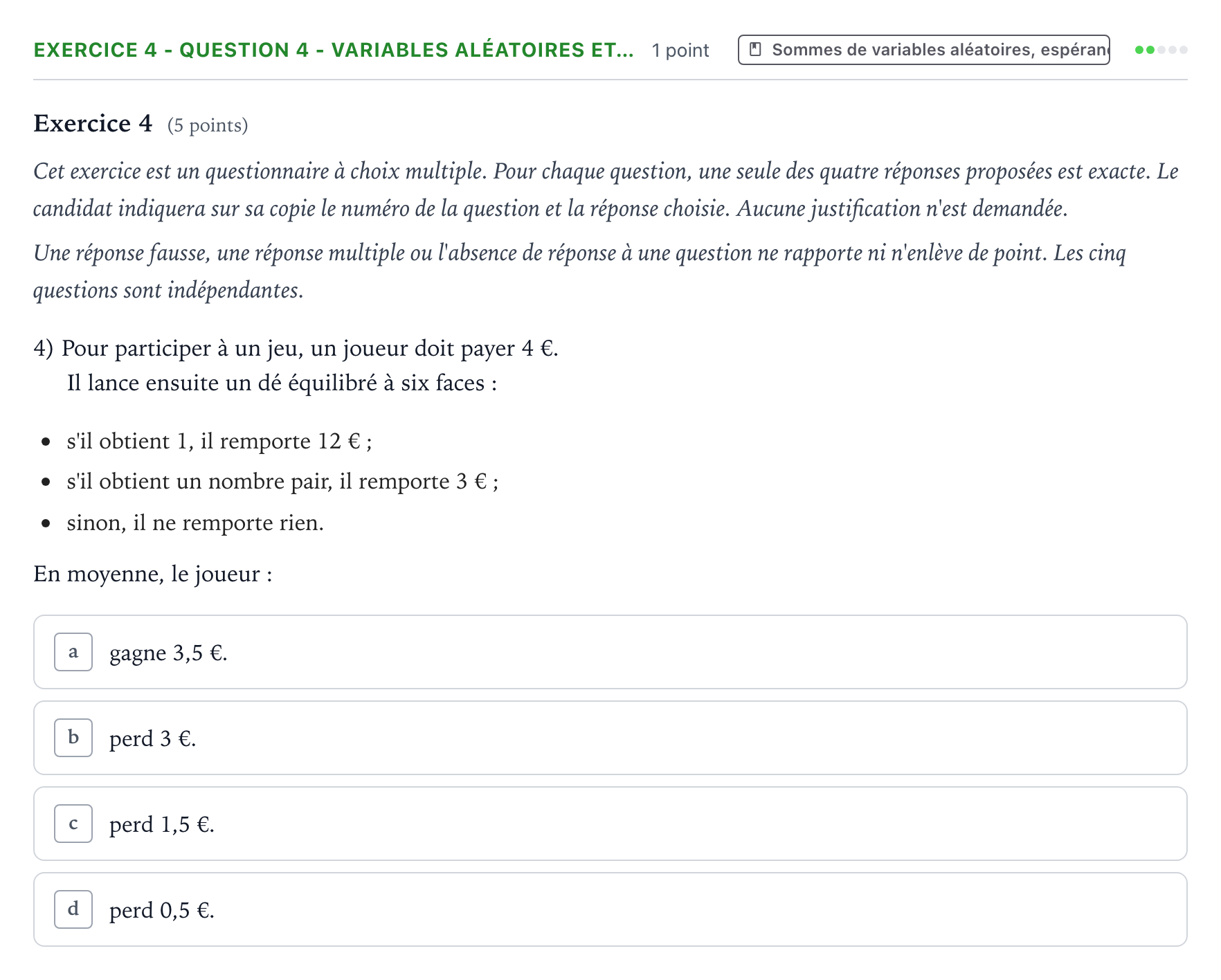 Énoncé: Exercice 4 - Question 4 - Variables aléatoires et… · Bac Mathématiques Amérique du Nord 2023 (jour 2)