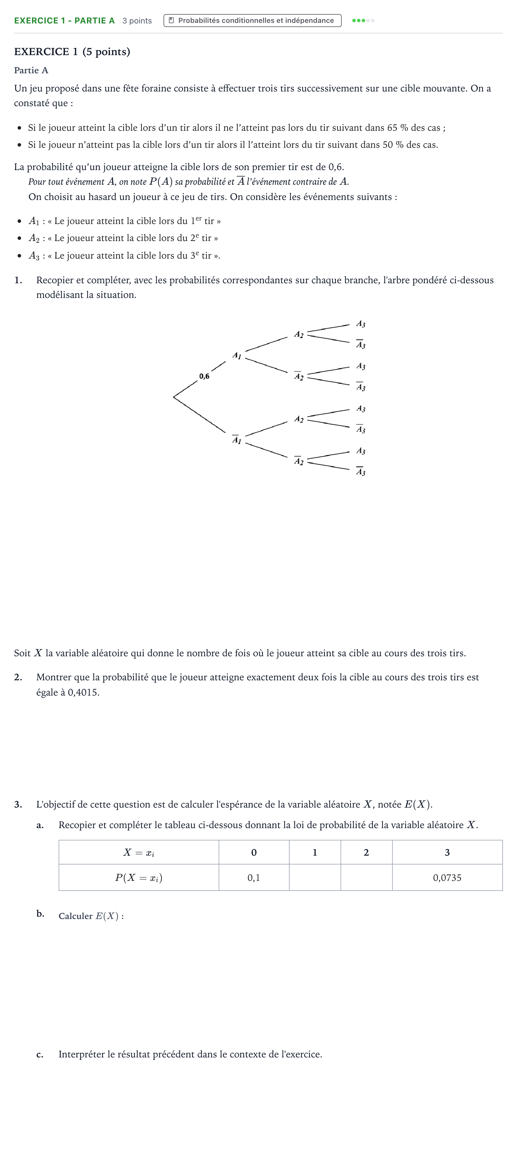 Énoncé: Exercice 1 - Partie A · Bac Mathématiques Amérique du Sud 2023 (jour 2)