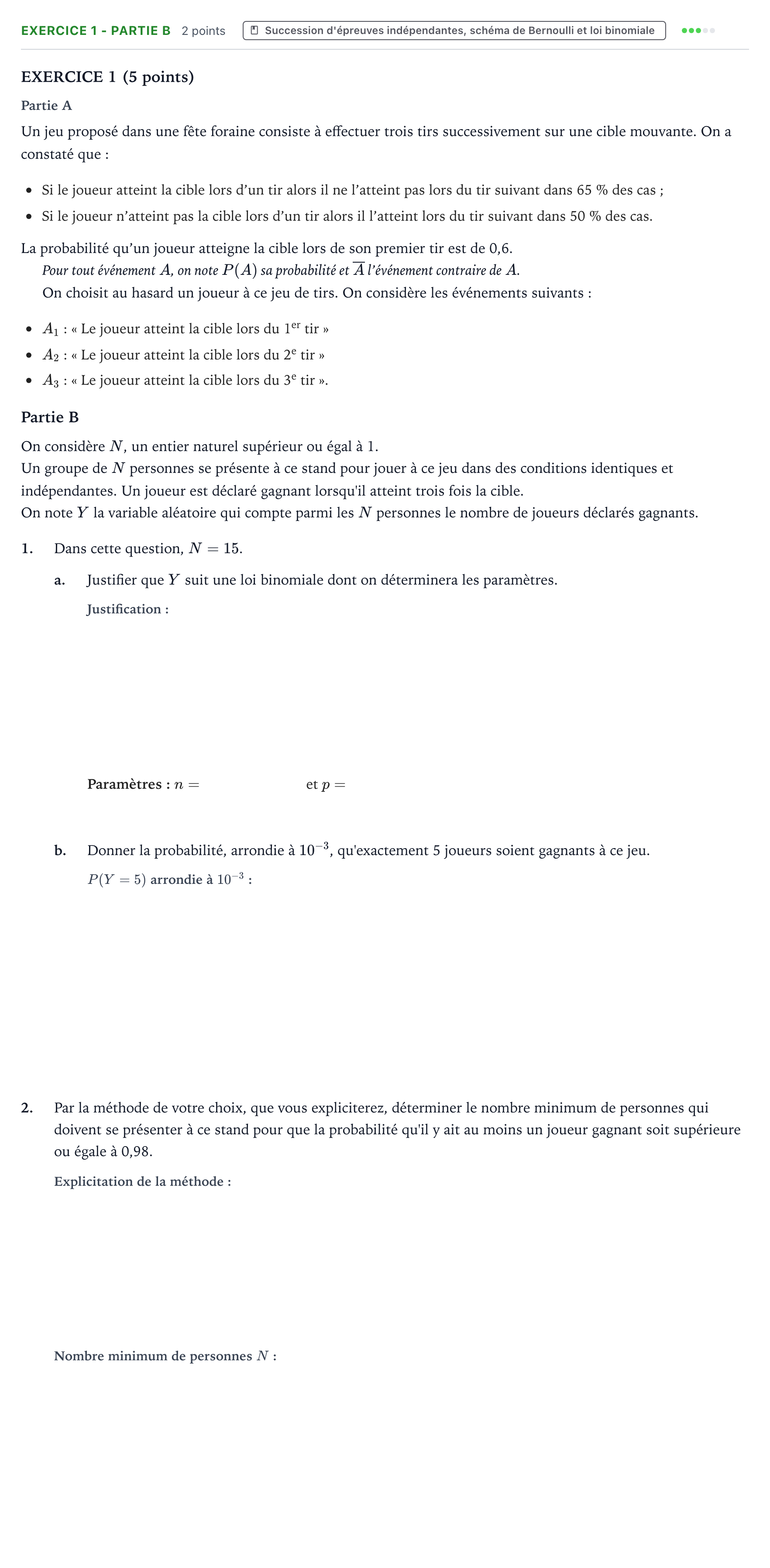 Énoncé: Exercice 1 - Partie B · Bac Mathématiques Amérique du Sud 2023 (jour 2)