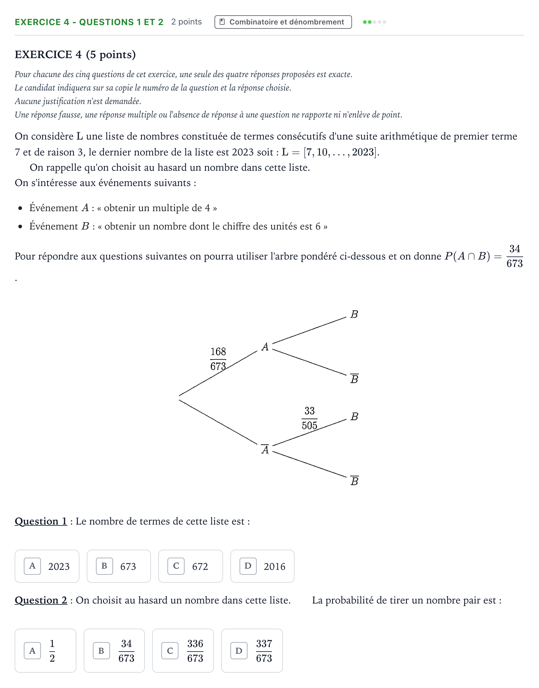 Énoncé: Exercice 4 - Questions 1 et 2 · Bac Mathématiques Asie 2023 (jour 2)
