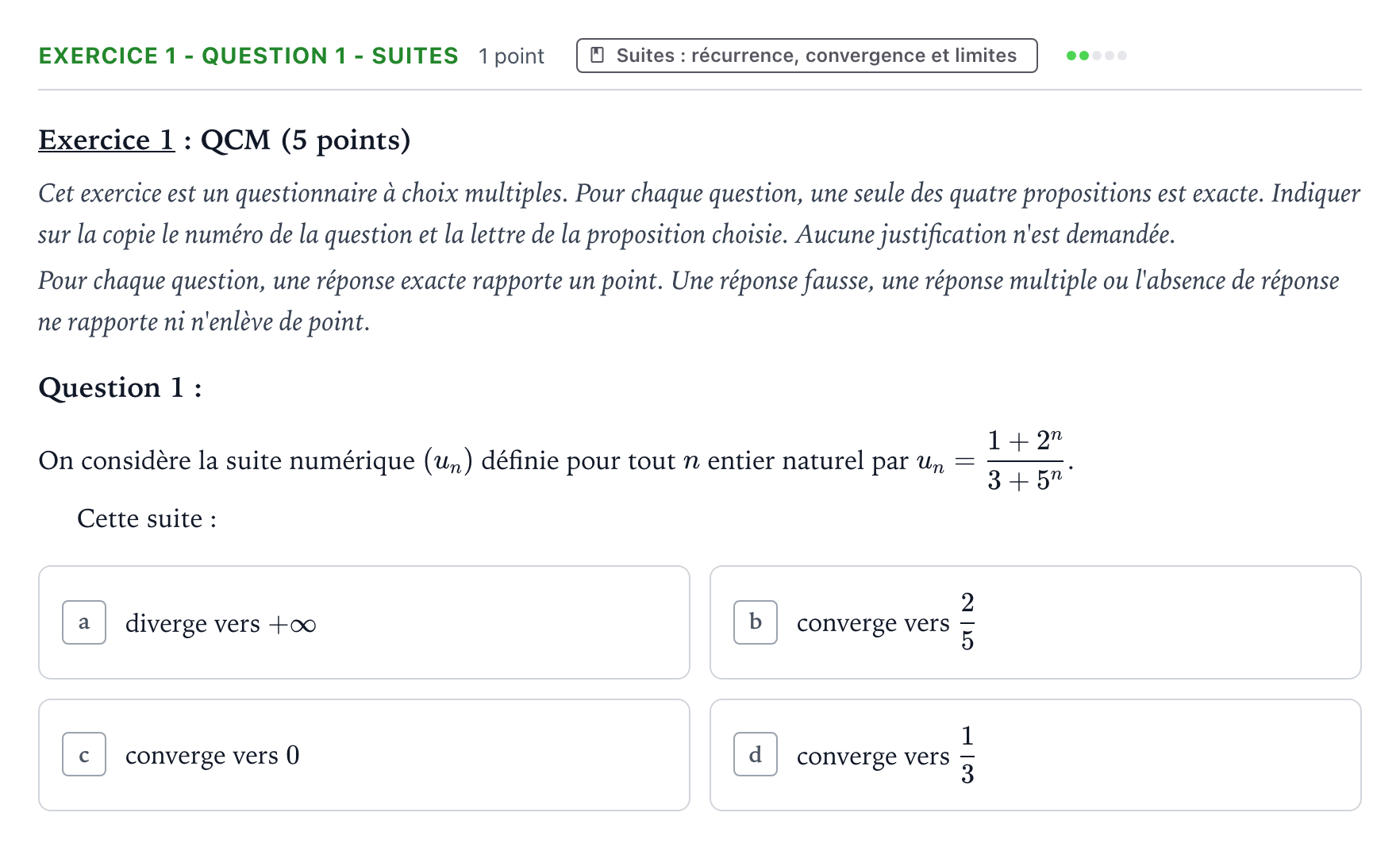 Énoncé: Exercice 1 - Question 1 - Suites · Bac Mathématiques Centres étrangers (Afrique) 2023 (jour 1)