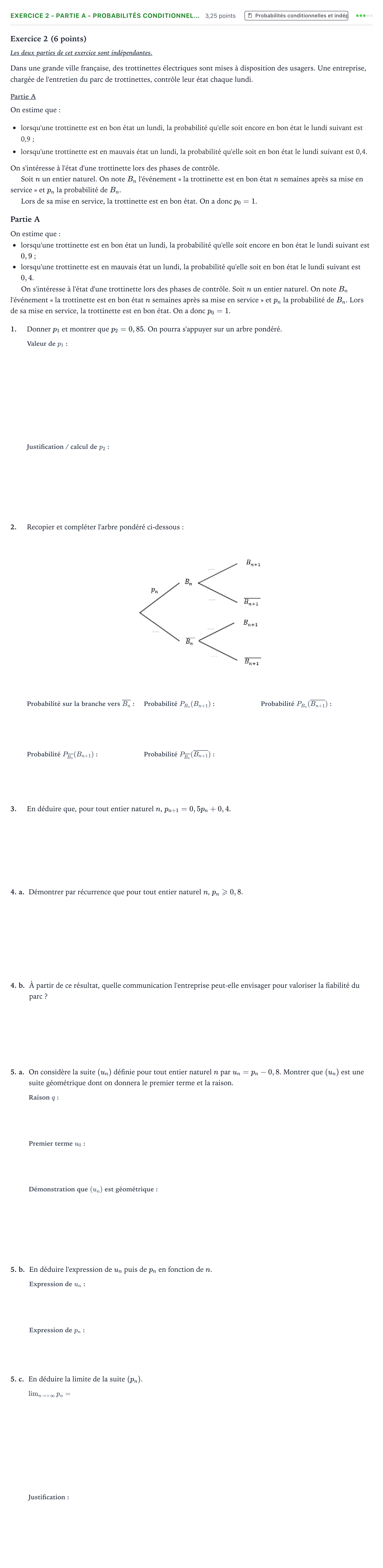Énoncé: Exercice 2 - Partie A - Probabilités conditionnel… · Bac Mathématiques Centres étrangers (Afrique) 2023 (jour 1)