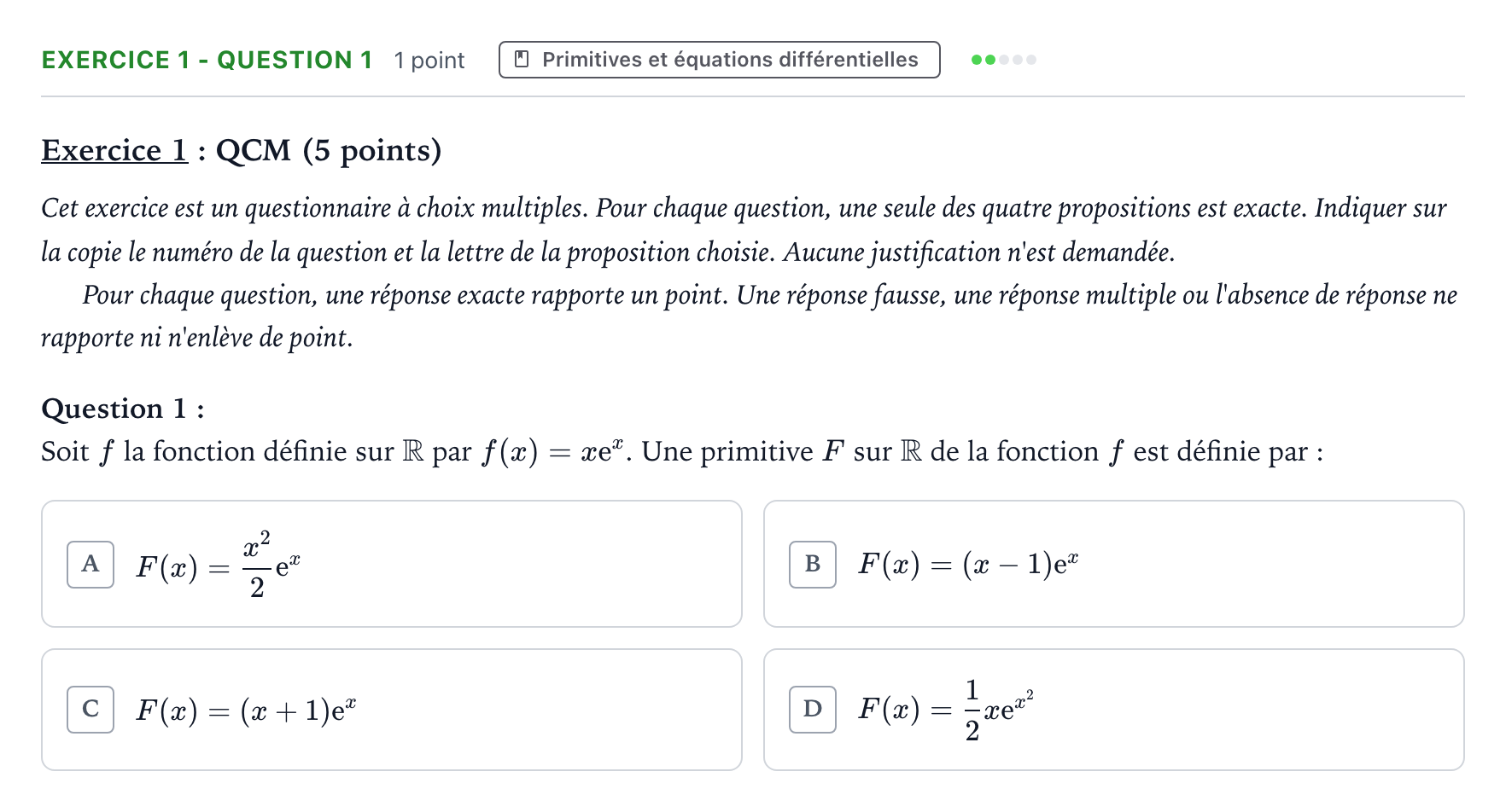 Énoncé: Exercice 1 - Question 1 · Bac Mathématiques Centres étrangers (Afrique) 2023 (jour 2)