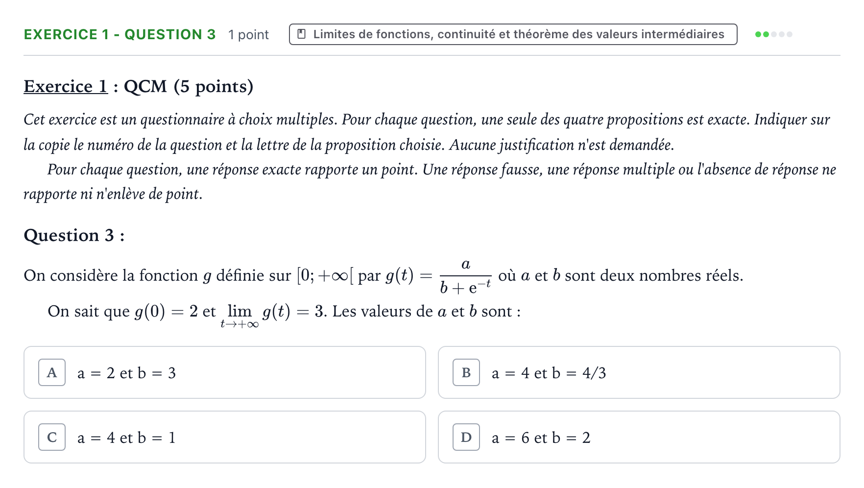 Énoncé: Exercice 1 - Question 3 · Bac Mathématiques Centres étrangers (Afrique) 2023 (jour 2)